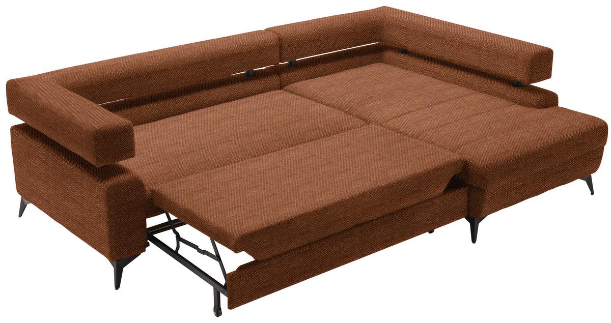 Rohová sedačka ROSALIE, pravá s úložným prostorem a lůžkem - černá/koňaková, Konvenční, kov/textil (265/184cm)