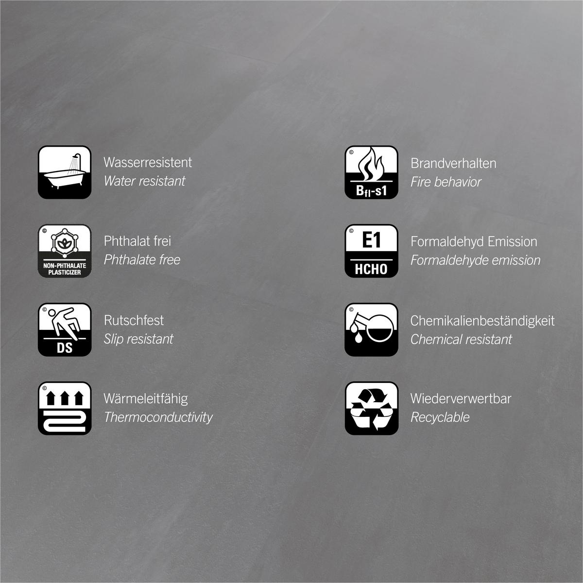 Designboden Steinoptik Grau /dunkelgrau Stärke 4,2mm - Dunkelgrau/Grau, Basics, Kunststoff (60.5/30.48/0.42cm)