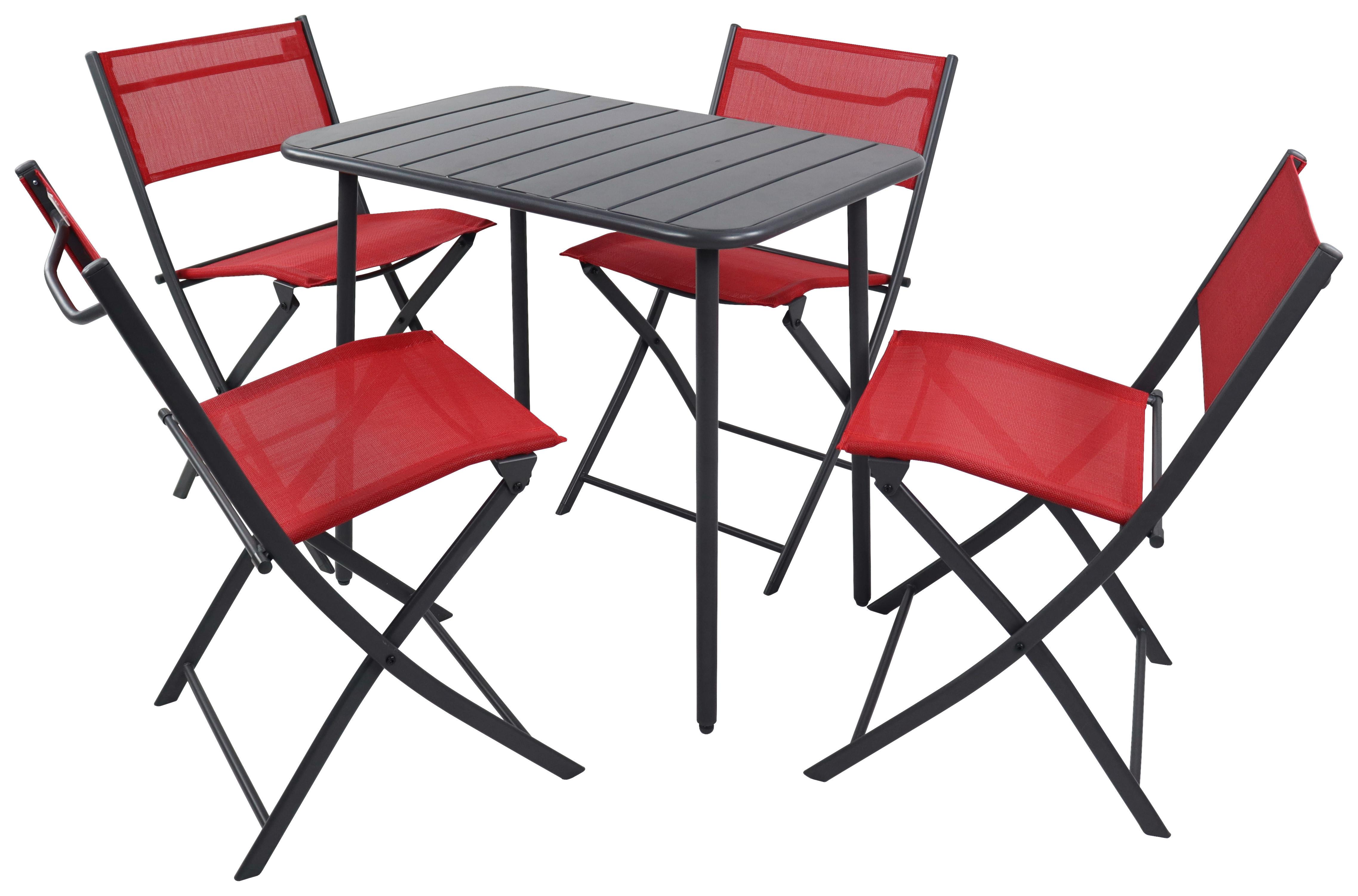 Gartenmöbel Set 5-Tlg. Sumila aus Metall/Kunststoff/Textil - Rot/Schwarz, MODERN, Kunststoff/Textil - Ambia Garden