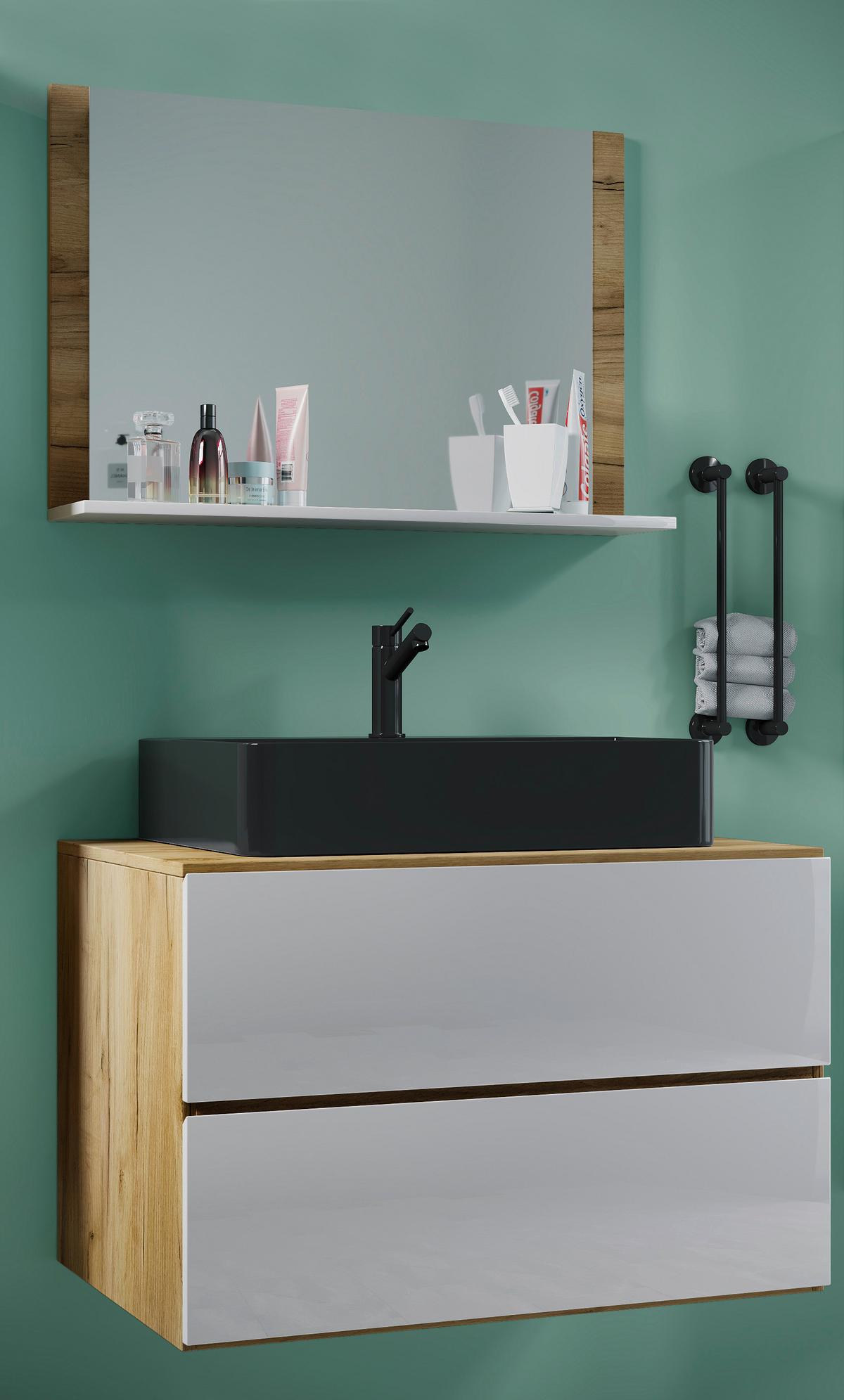 Badezimmer Lendas Bl M - Honigeiche/Schwarz, MODERN, Glas/Keramik (81cm) - MID.YOU