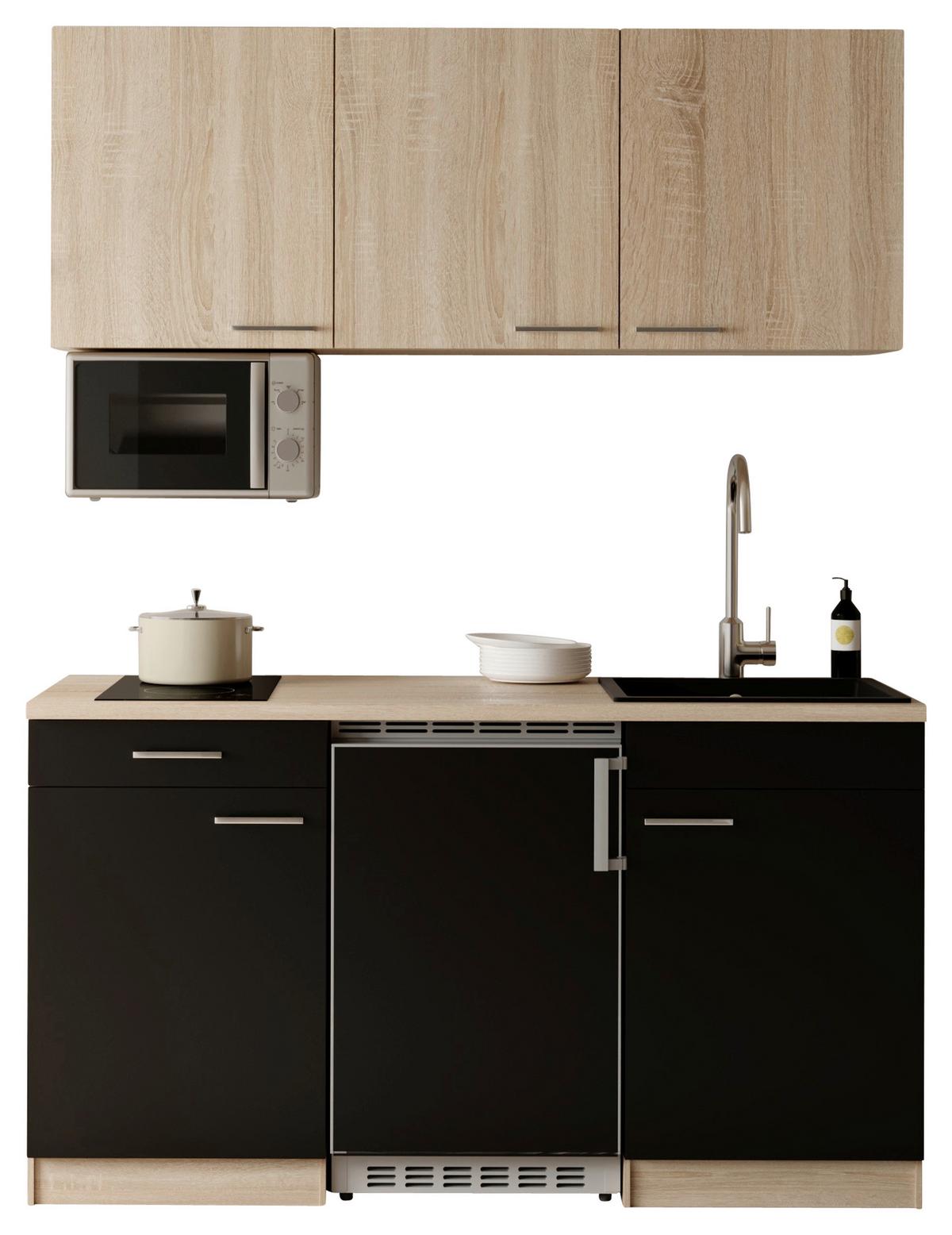 MINIKÜCHE Ingrid, Schwarz B: 150 cm - Eichefarben/Schwarz, Design, Holzwerkstoff (150cm) - Respekta