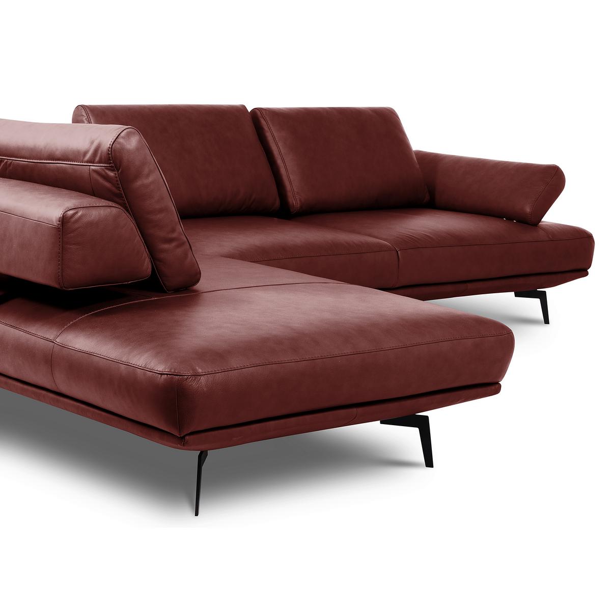 Ecksofa Como Echtleder Rot 237x306 - Rot/Schwarz, Design, Leder (237/306cm) - Livetastic