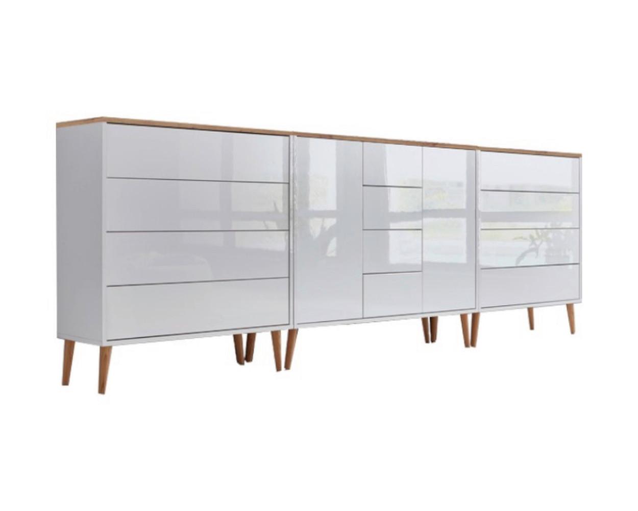 Sideboard Mailand Weiß/Eiche Artisan B: 263,5 cm - Weiß Hochglanz/Eiche Artisan, MODERN, Holzwerkstoff (263,5/86/33cm) - MID.YOU