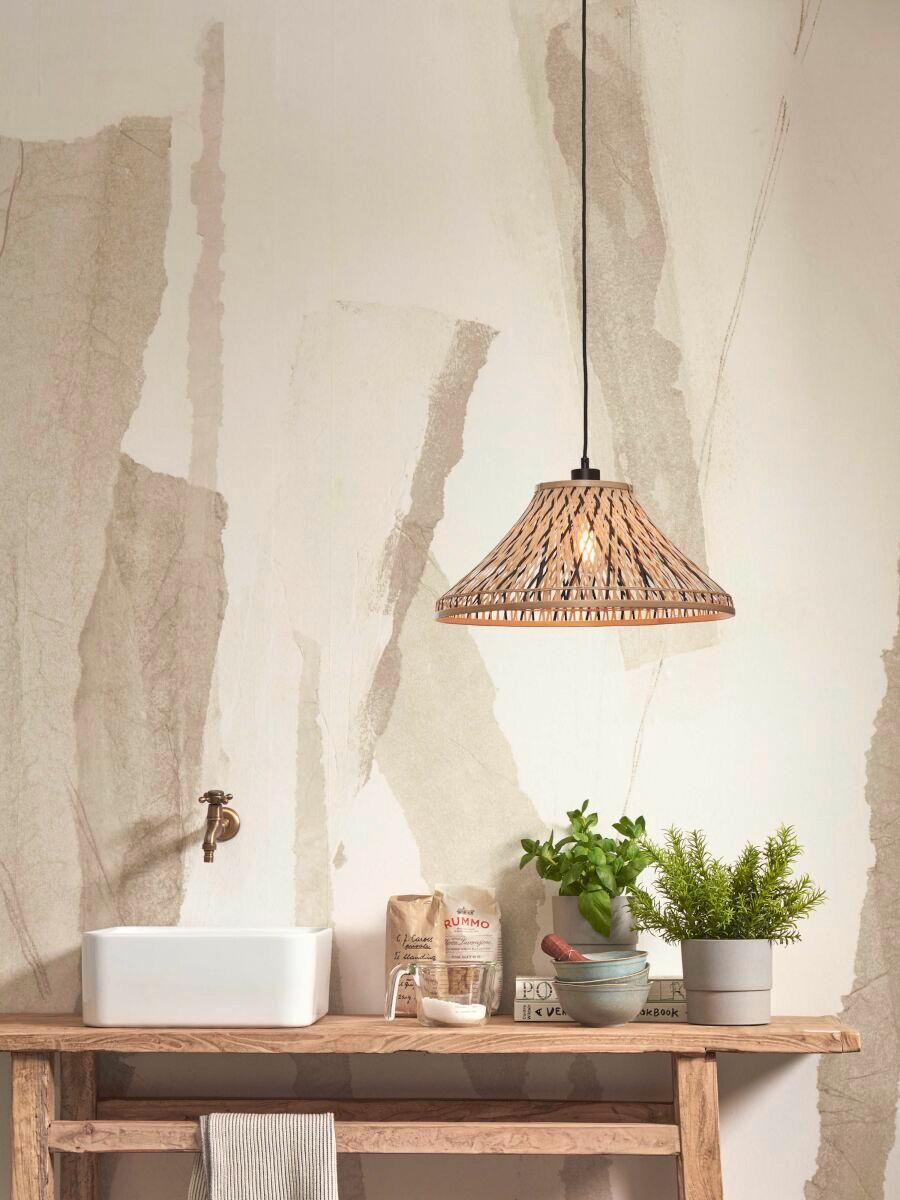Hängeleuchte Tahiti/h45/bn - Schwarz/Naturfarben, Trend, Holz (45/45/20cm) - Good & Mojo