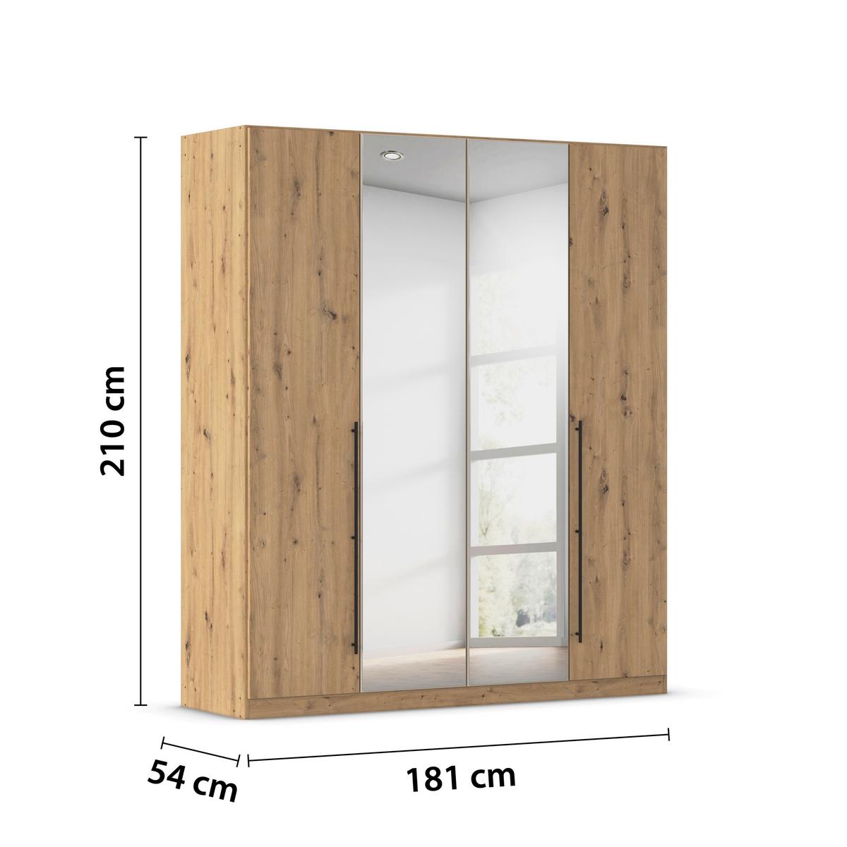 Kleiderschrank Safari mit Spiegel B: 181 cm - Champagner/Eiche Artisan, KONVENTIONELL, Holzwerkstoff (181/210/54cm)