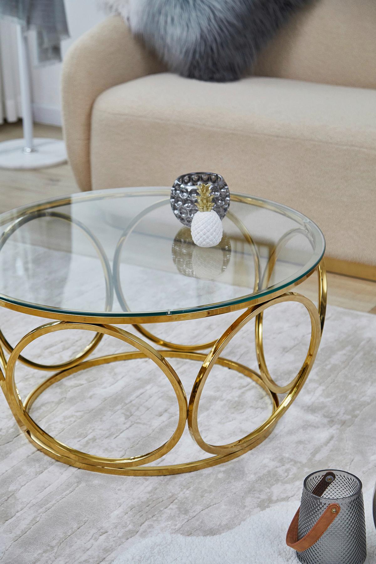 Couchtisch Goldfarben D: 80 Cm - Klar/Goldfarben, Design, Glas/Metall (80/80/40cm) - Livetastic