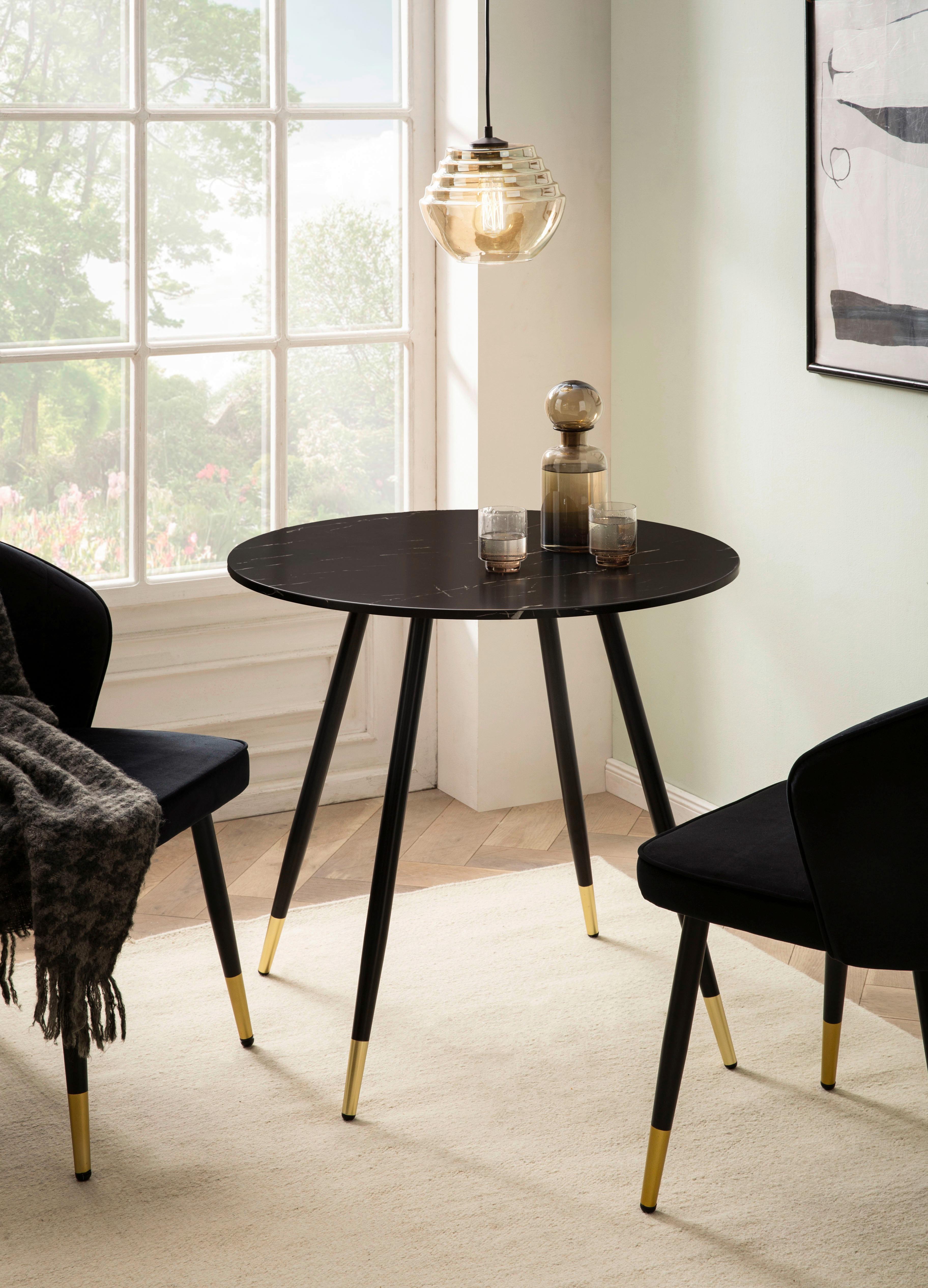 Esstisch Schwarz L: 75 cm - Goldfarben/Schwarz, Design, Holzwerkstoff/Metall (75/75/76cm) - Livetastic