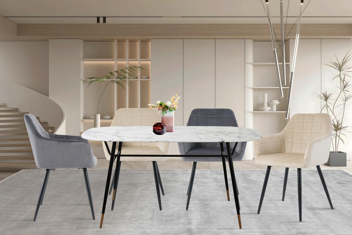 Armlehnstuhl-set Samt Beige, B: 59cm - Beige/Schwarz, Design, Textil/Metall (59/83/62cm) - Livetastic