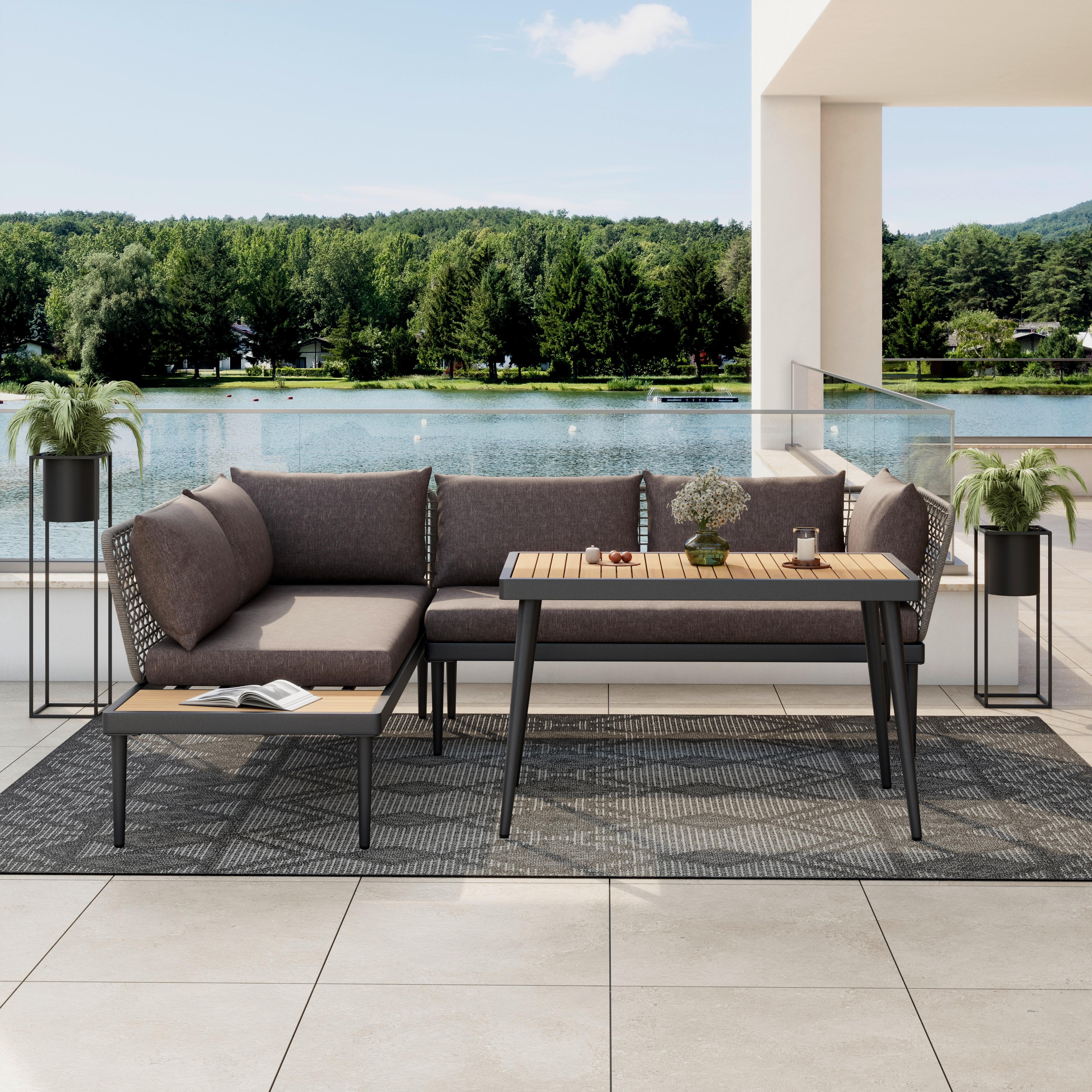 Loungegarnitur 3-tlg Korsika Holz/metall/textil Mit Kissen - Anthrazit/Grau, MODERN, Holz/Textil - Beldano