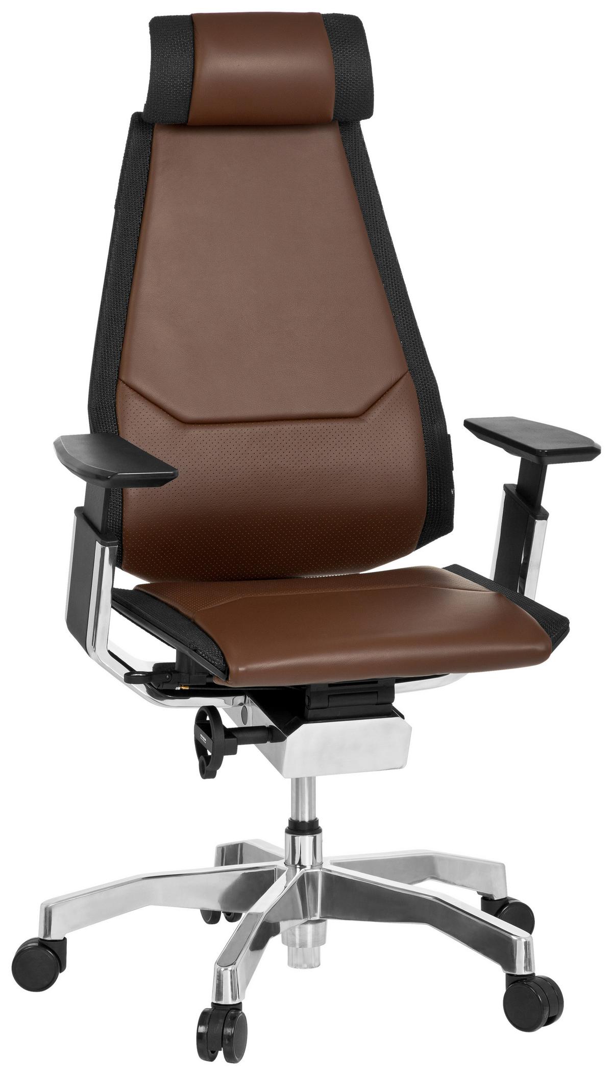 Drehstuhl Genidia Pro Braun/Schwarz - Alufarben/Schwarz, MODERN, Leder/Kunststoff (57/119/46cm) - MID.YOU