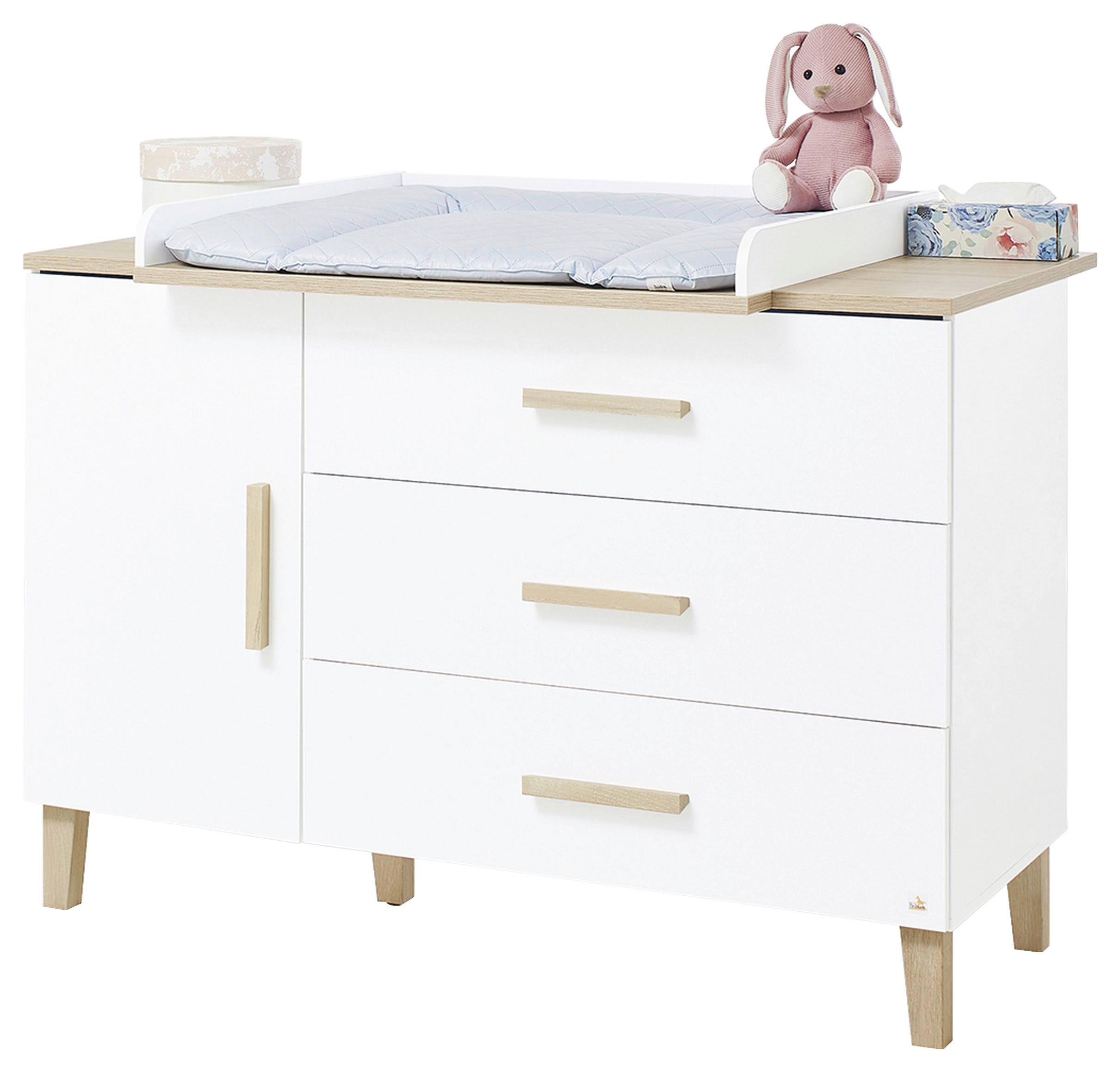 Wickelkomode Weiß/eiche - Eichefarben/Weiß, Design, Holzwerkstoff (136/101/77cm) - Pinolino
