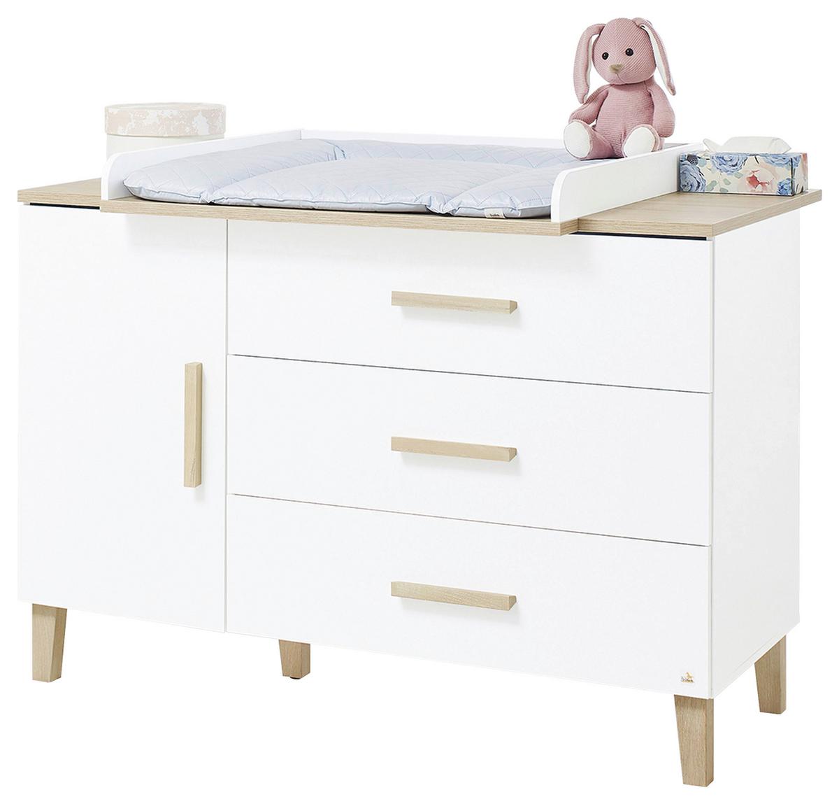Wickelkomode Weiß/eiche - Eichefarben/Weiß, Design, Holzwerkstoff (136/101/77cm) - Pinolino