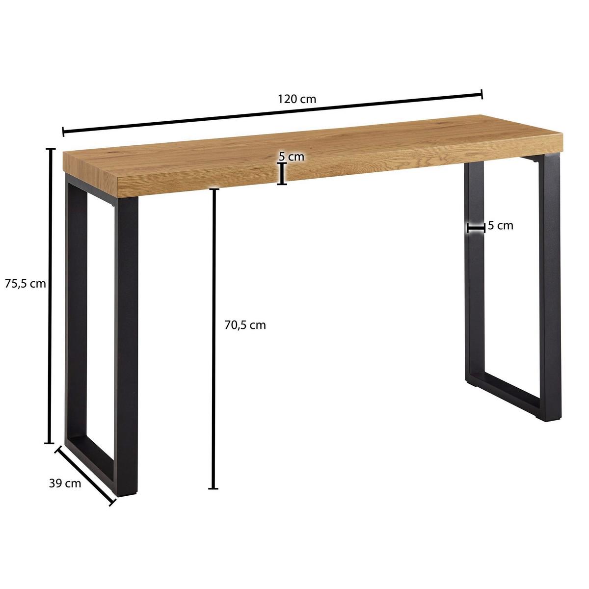Konzolový stolík s kovovými nohami š: 120cm - hnedá/čierna, Modern, kov/kompozitné drevo (120/39/75,5cm) - MID.YOU