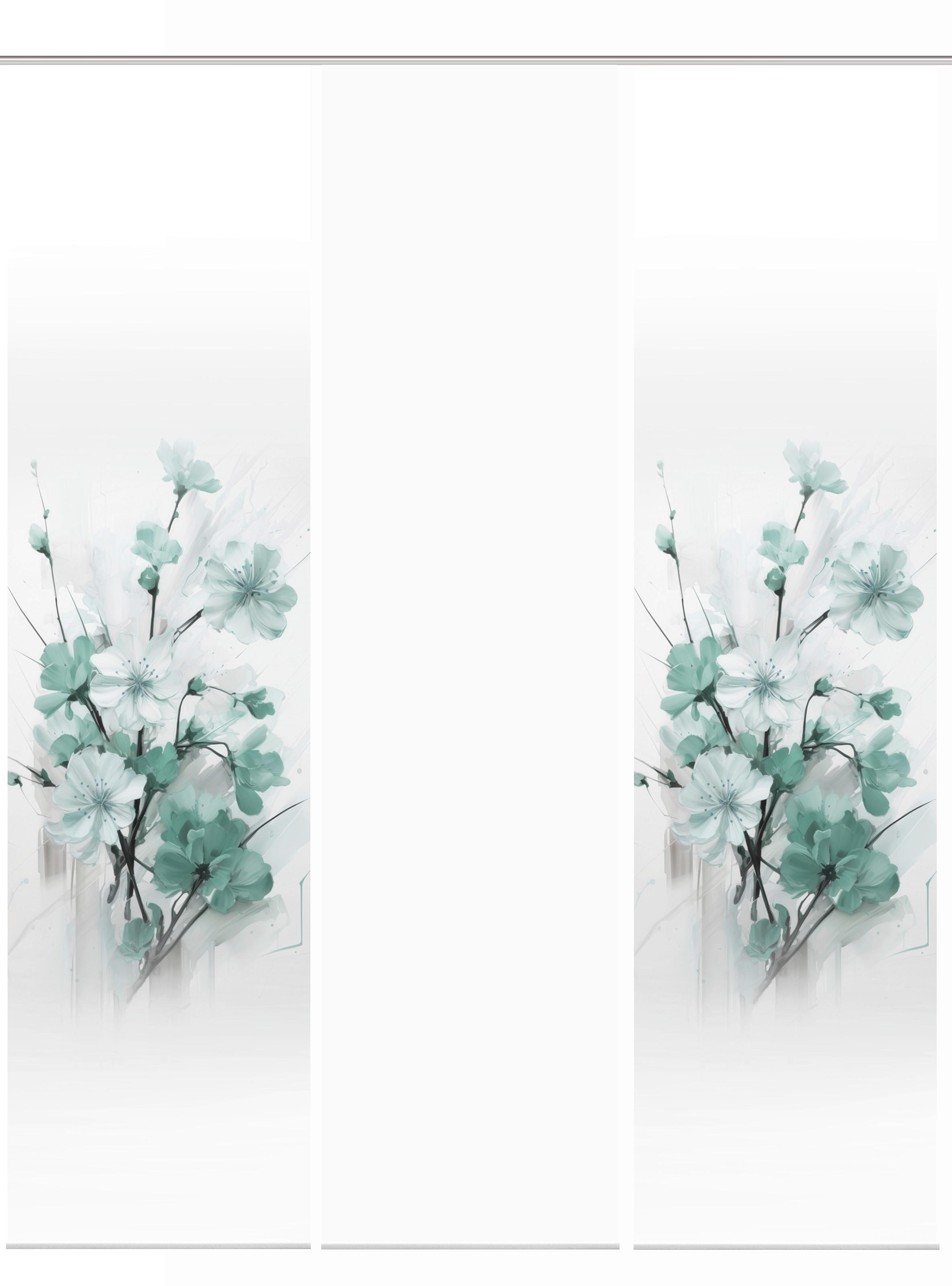 Flächenvorhang Lotus 3er Set - Weiß/Mintgrün, Natur, Textil (60/245cm)