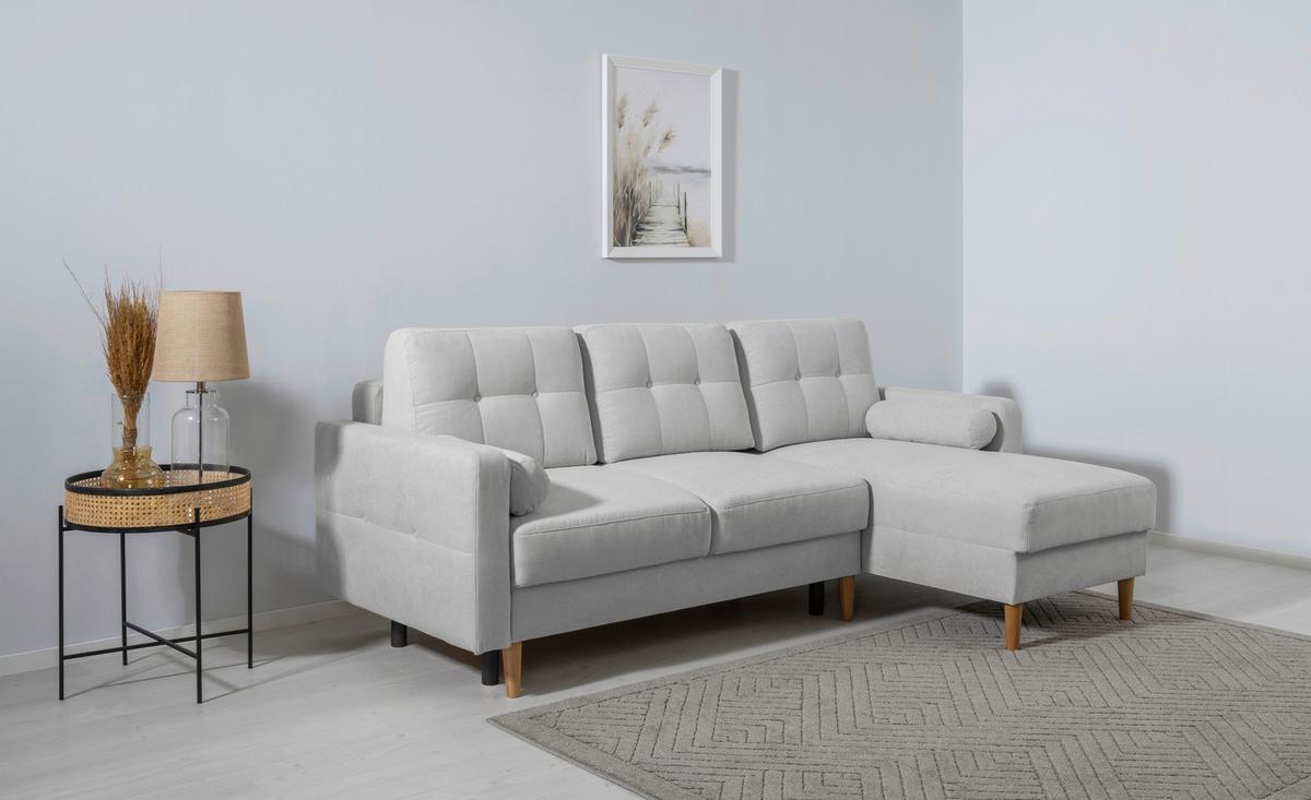 Ecksofa Noret, Hellgrau S: 223x157 Cm - Buchefarben/Hellgrau, Design, Textil (223/157cm) - MID.YOU