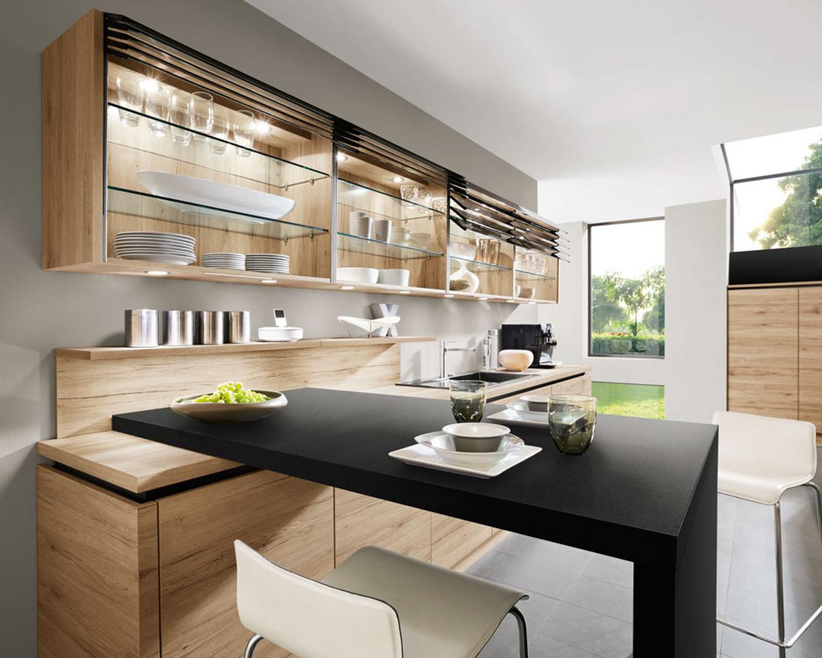 Einbauküche Riga Frei Planbar Modern, Grifflos - Eichefarben/Schwarz, MODERN, Holzwerkstoff - Vertico