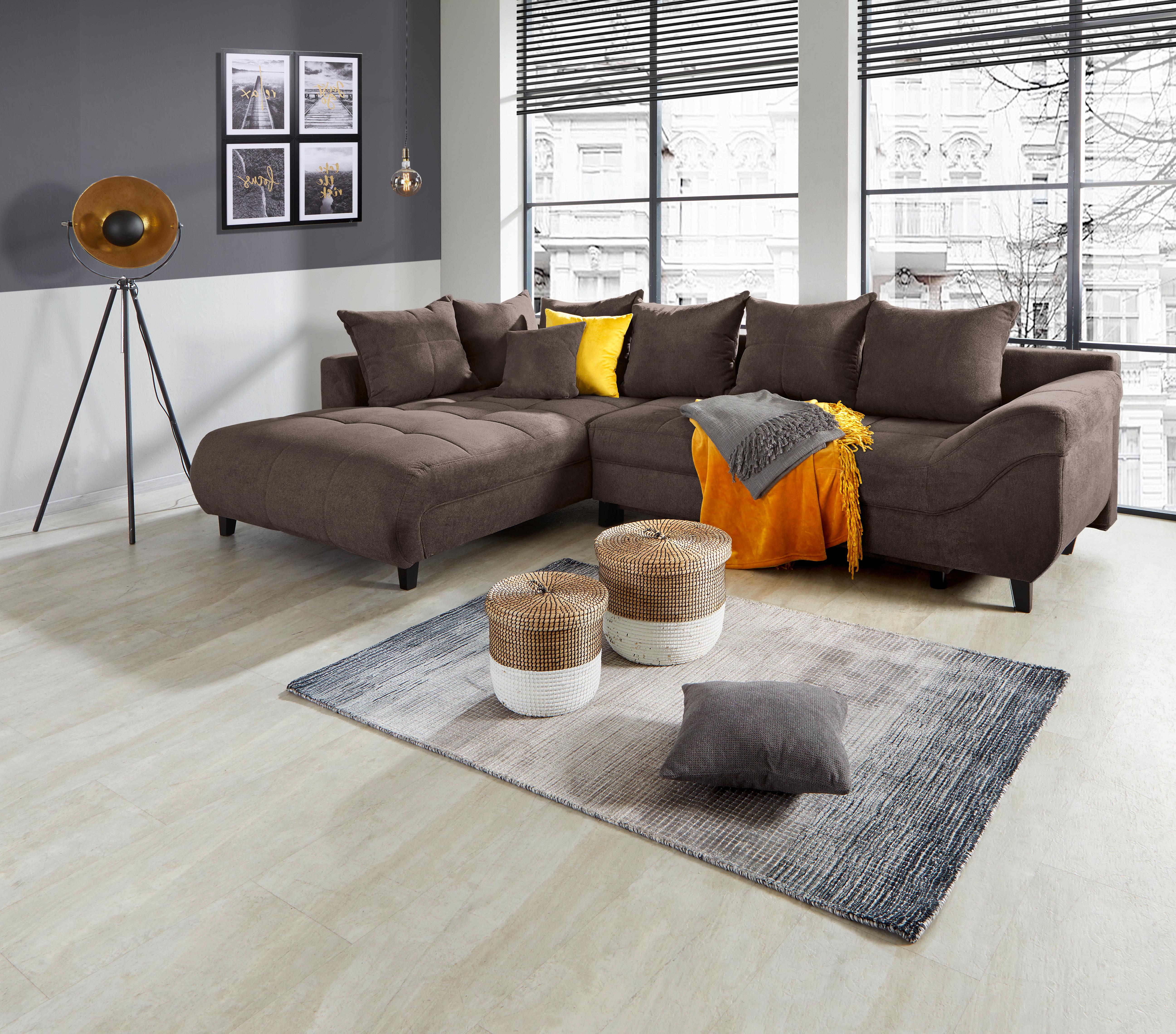 Ecksofa Mendoza - Dunkelbraun/Schwarz, Design, Textil (197/309cm) - Ondega