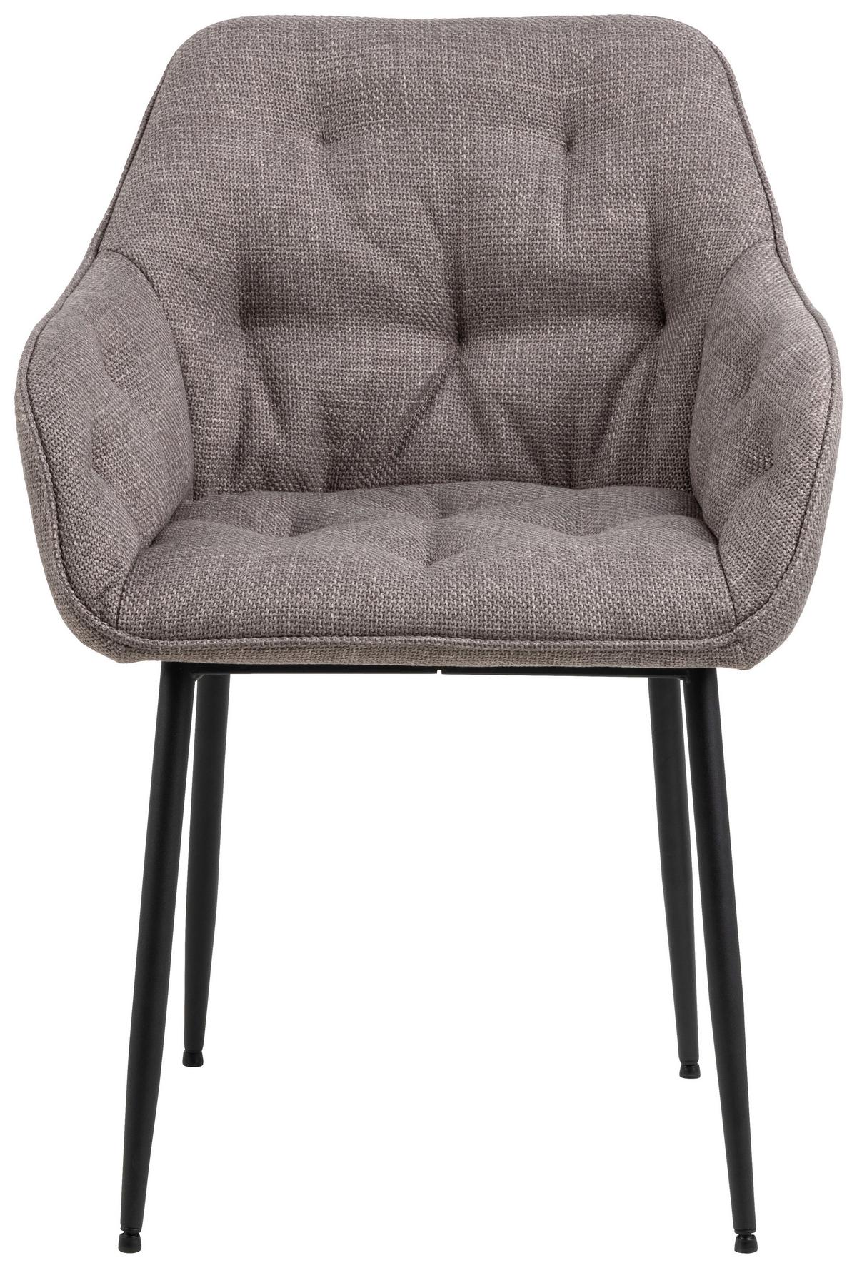 Armlehnstuhl Brooke Graubraun Gepolstert - Graubraun/Schwarz, Design, Textil/Metall (58/83/55cm) - MID.YOU
