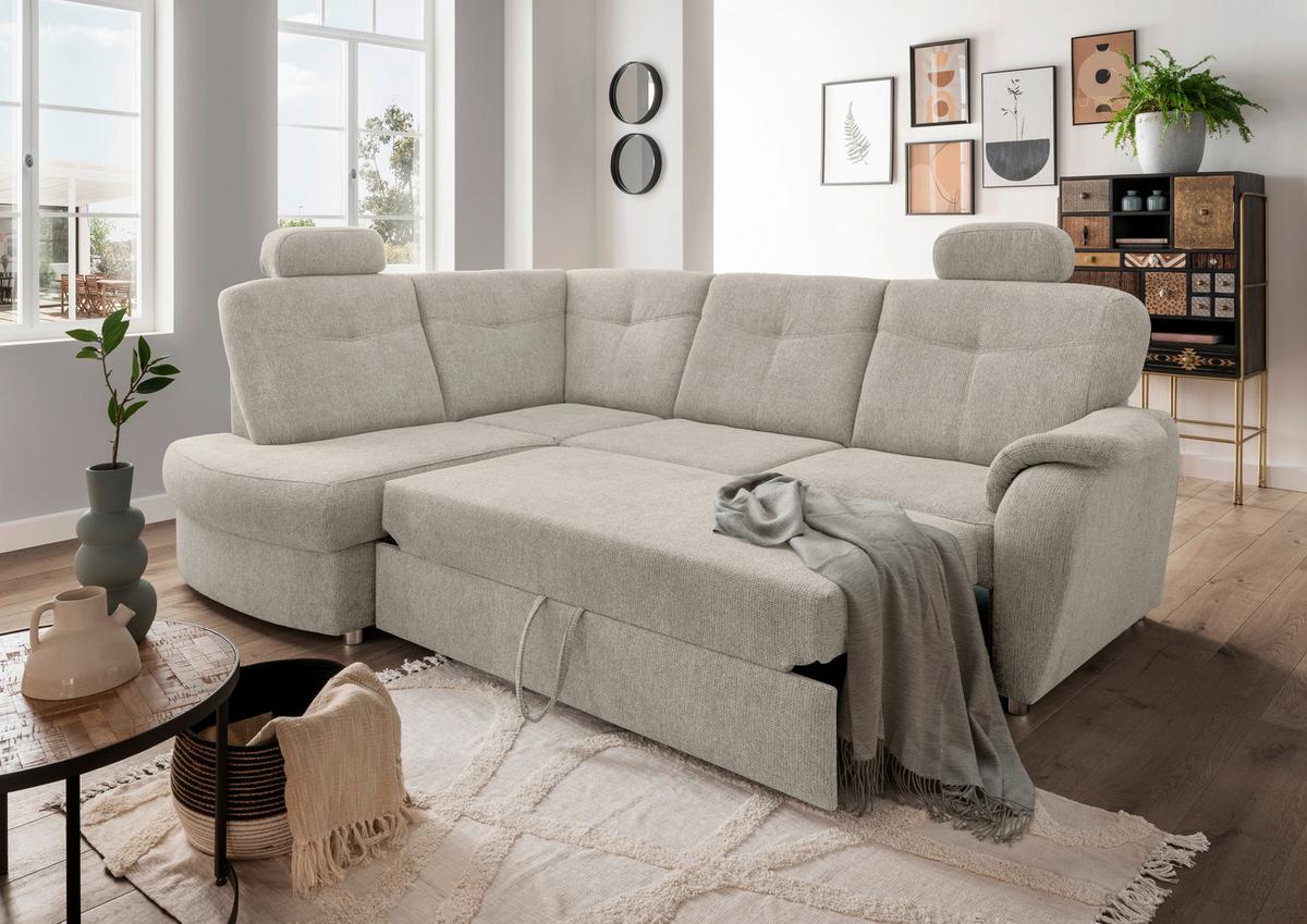 Eckschlafsofa Rosali, Beige S: 180x264 Cm - Chromfarben/Beige, MODERN, Textil (180/264cm) - Livetastic