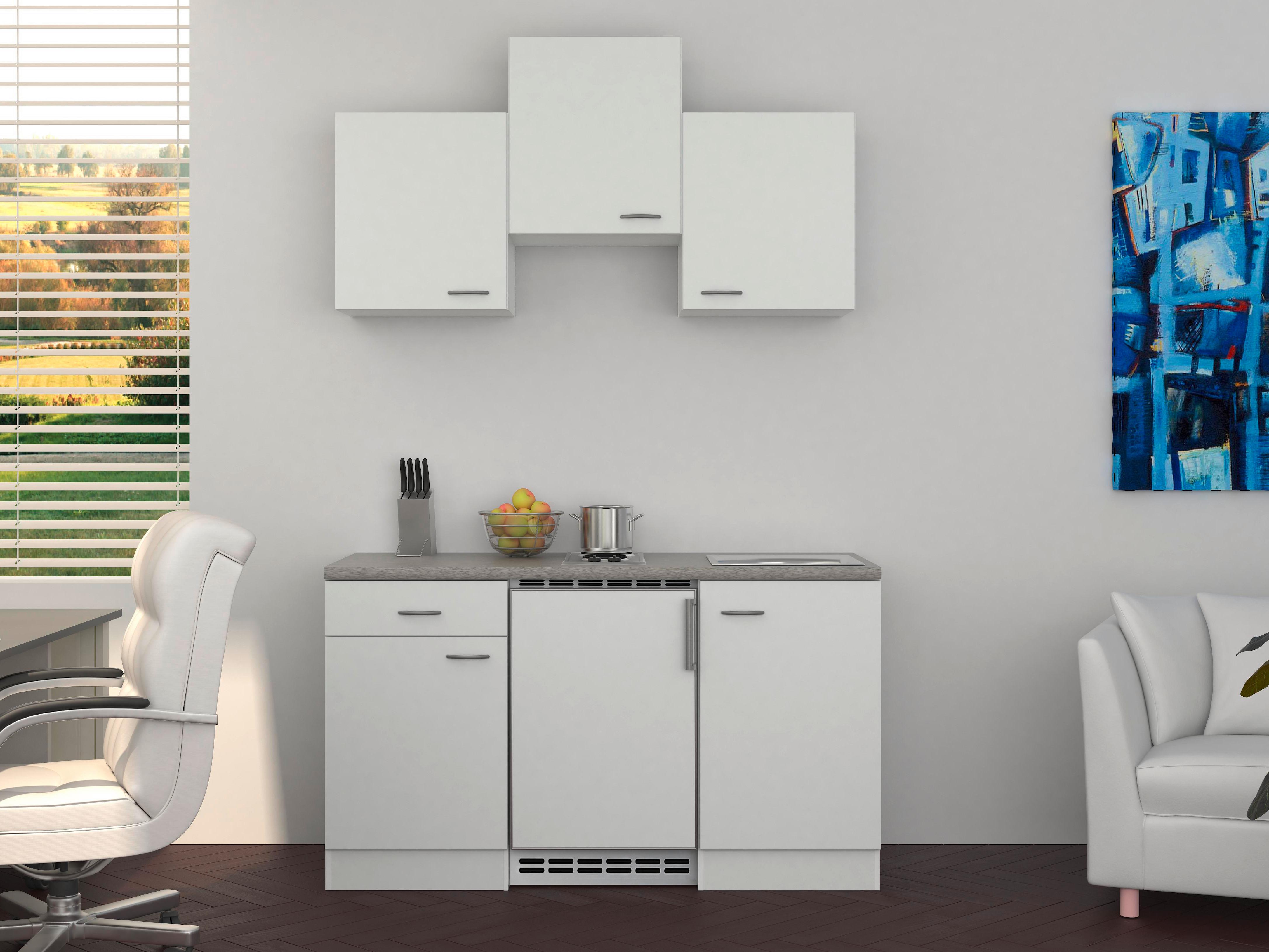 Minikuchyňa WITO vrátane spotrebičov a drezu - biela/farba ušľachtilej ocele, Modern, kompozitné drevo/plast (150cm) - MID.YOU