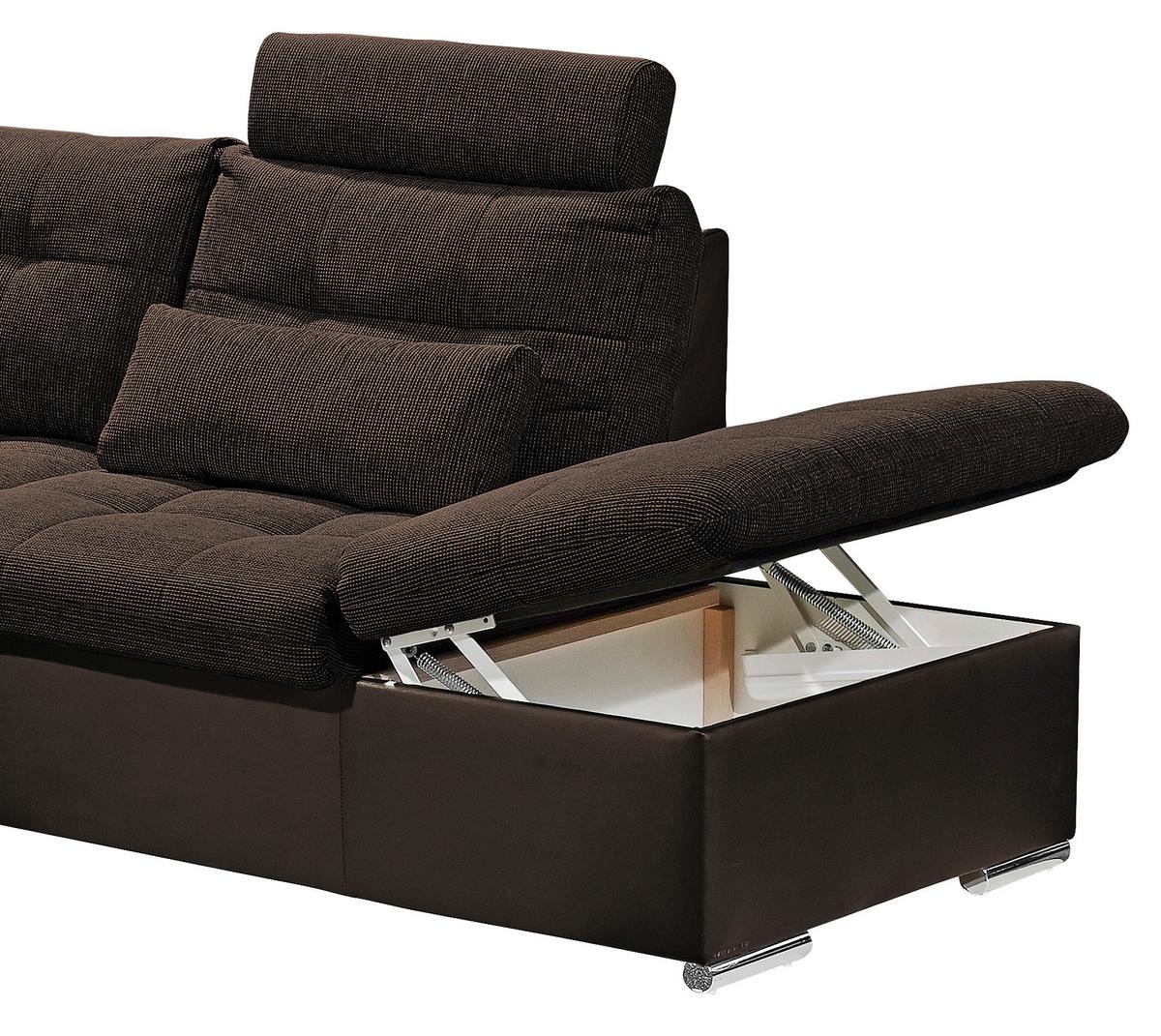 Wohnlandschaft Jakarta U Dunkelbraun - Dunkelbraun/Silberfarben, MODERN, Holzwerkstoff/Textil (170/324/218cm) - MID.YOU