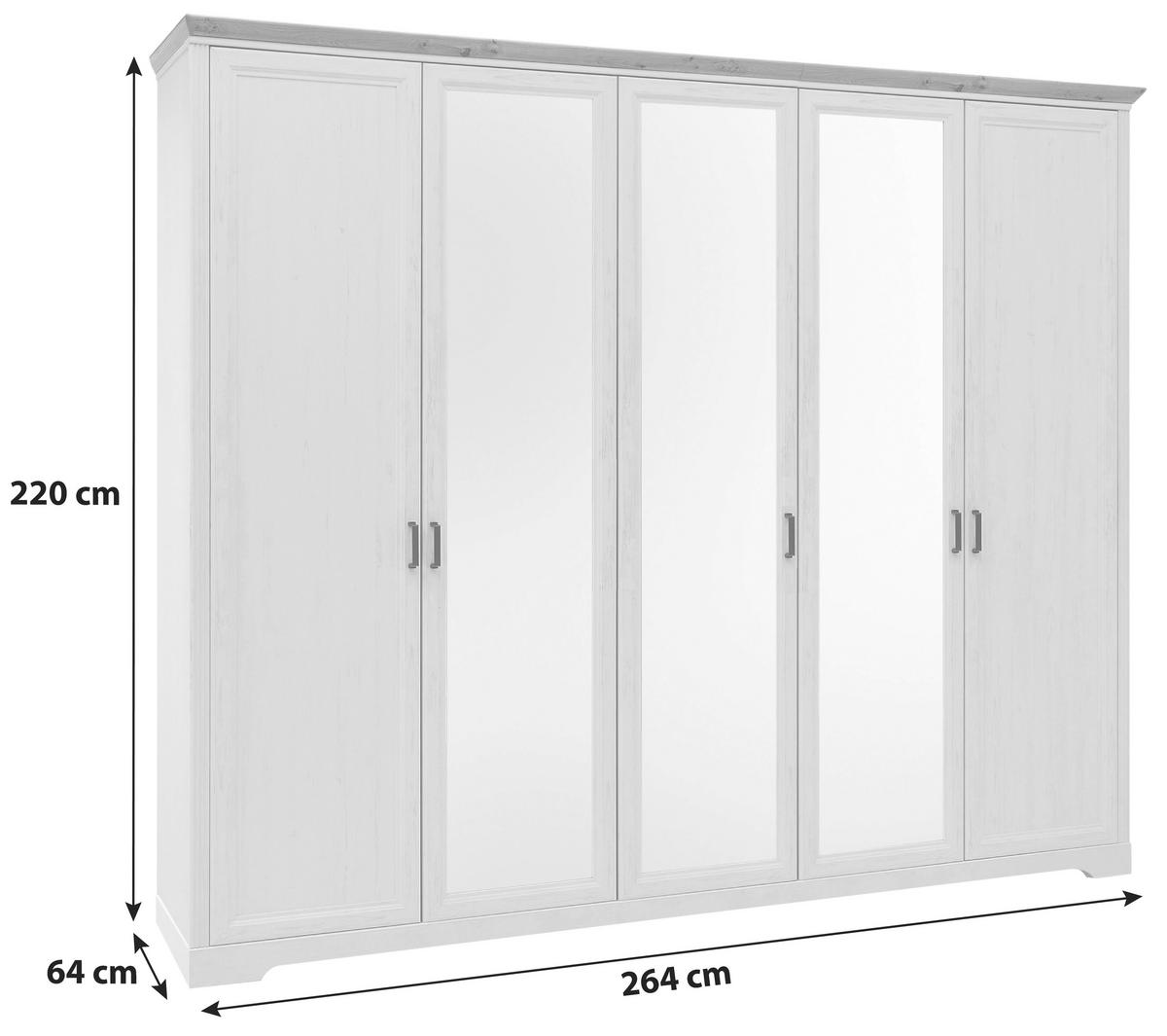 Drehtürenschrank Mit Spiegel 264cm Jasmin, Weiß - Weiß/Eiche Artisan, LIFESTYLE, Holzwerkstoff (264/220/64cm)