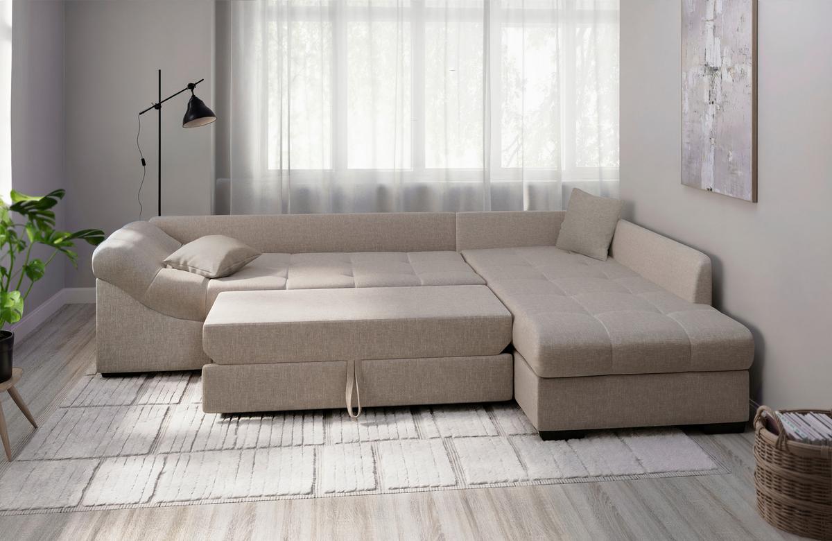 Eckschlafsofa Alvito Taupe S: 298x202 Cm - Taupe/Schwarz, MODERN, Textil (298/202cm) - MID.YOU