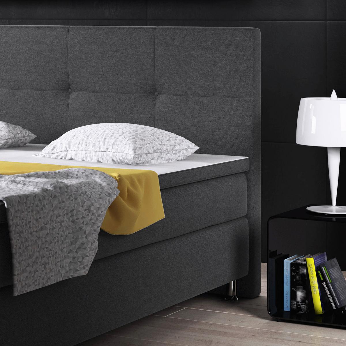 Boxspringbett Mit Topper 180x200 Cm Dallas F - Anthrazit/Silberfarben, KONVENTIONELL, Textil (180/200cm) - MID.YOU