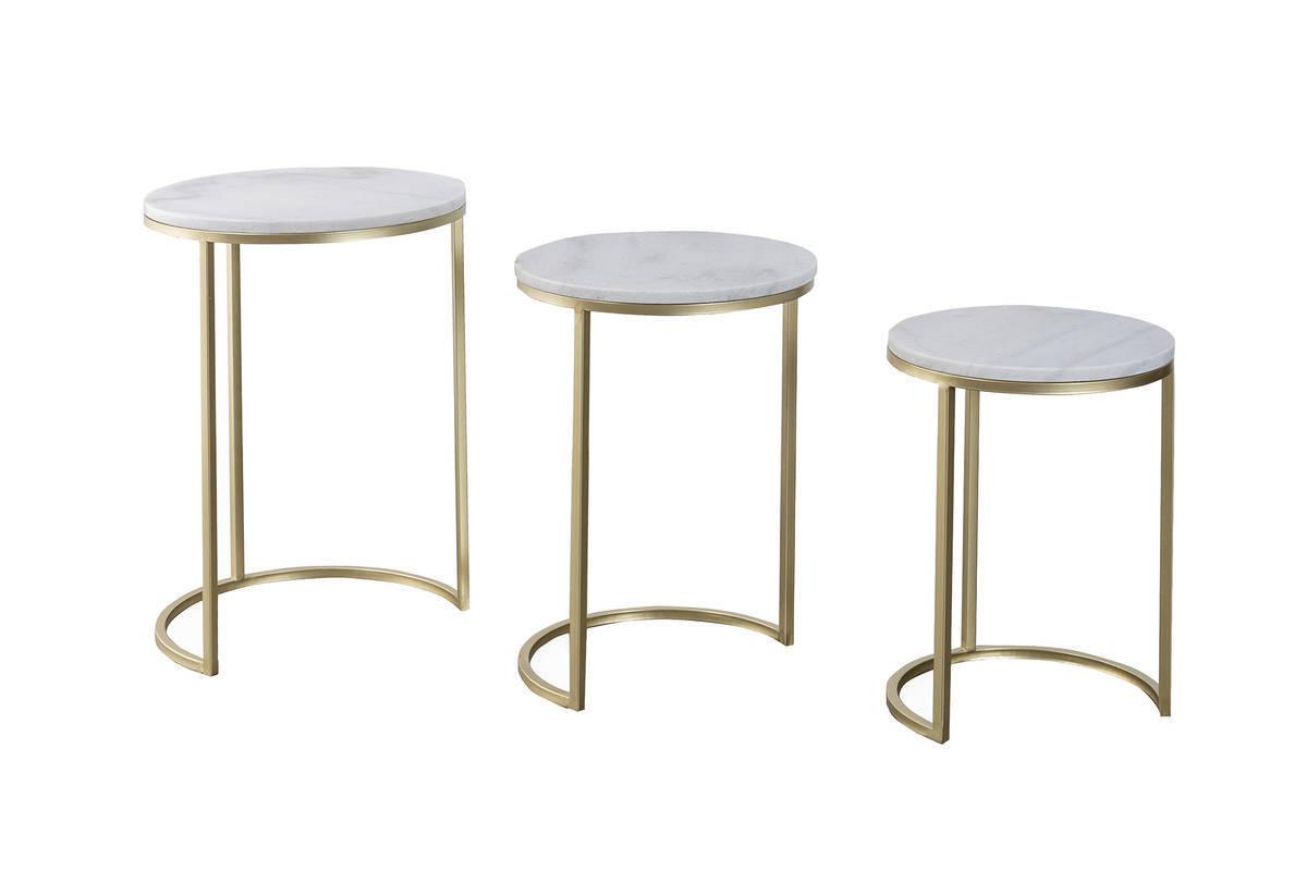 Beistelltisch 3-Teilig Tria Goldfarben/Weiß - Goldfarben/Weiß, Trend, Stein/Metall - Kayoom