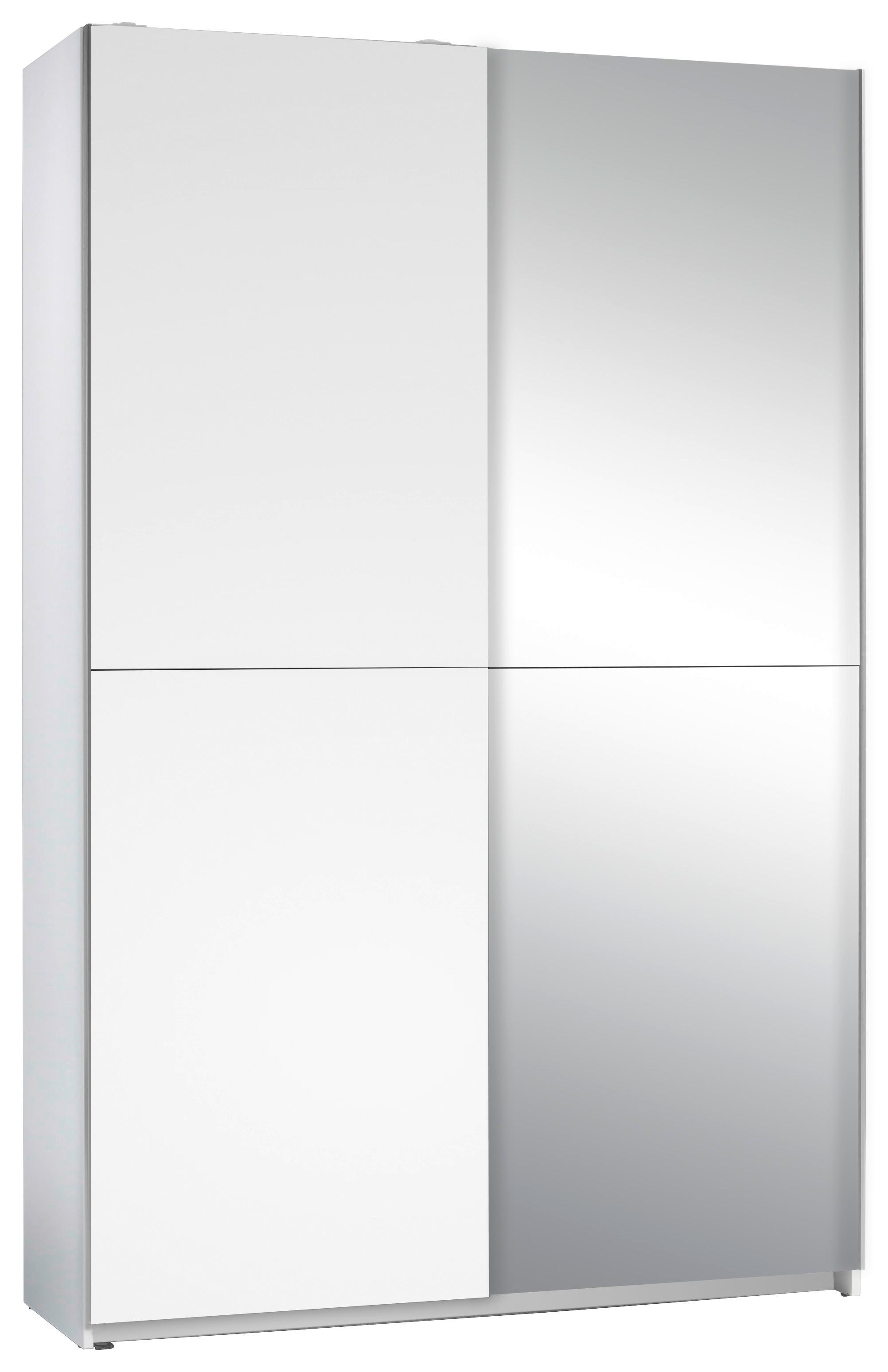 Skříň S Posuvnými Dveřmi Slim 125 Cm Bílá - bílá/barvy stříbra, Basics, sklo (125/195,5/38cm)