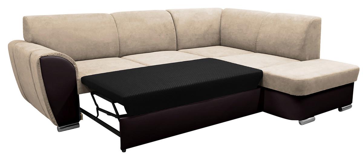 Ecksofa mit Bettkasten Doris Rücken Echt Braun/Beige - Dunkelbraun/Beige, Design, Textil (255/196cm) - MID.YOU