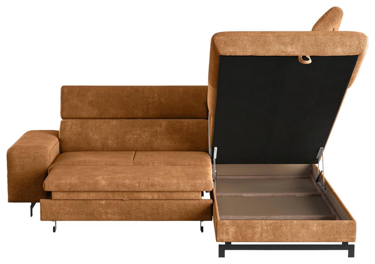 Ecksofa mit Bettkasten Emma Cognac 262x215 cm - Cognac/Schwarz, Textil (262/215cm) - MID.YOU