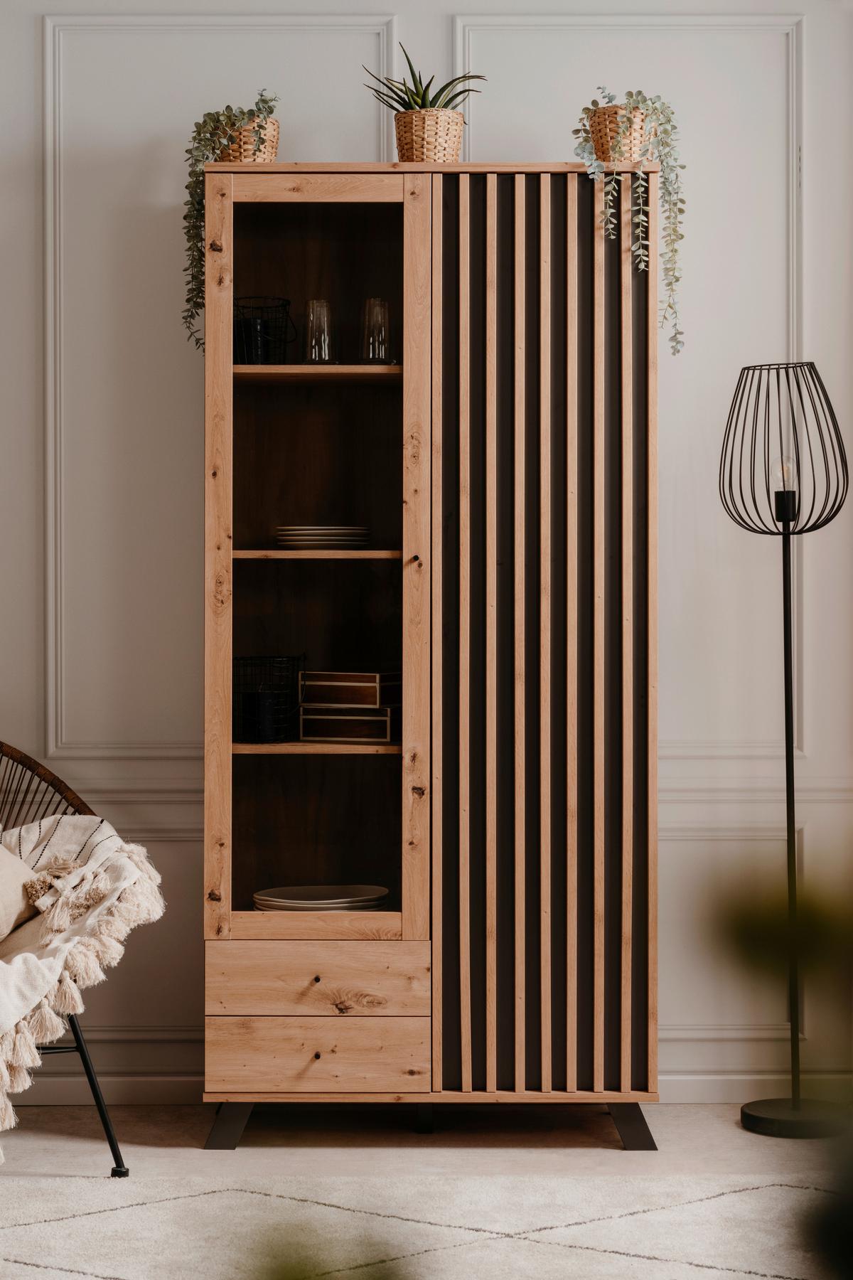 Vitrine Medan B: 92 Cm Anthrazit/eiche Dekor - Anthrazit/Eiche Artisan, LIFESTYLE, Glas/Holzwerkstoff (92/198/40cm) - MID.YOU
