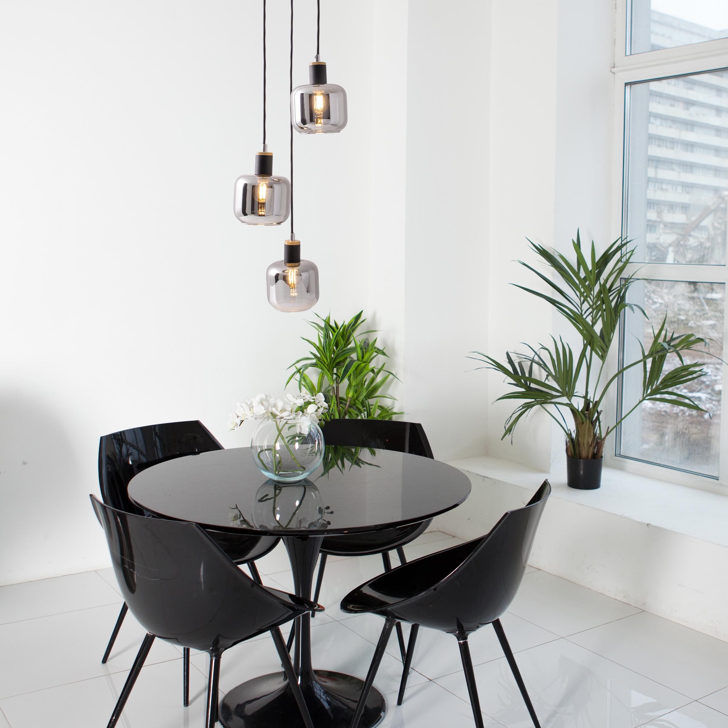 Hängeleuchte Fumoso H: 120 cm 3-Flammig, Rauchglas - Schwarz, Design, Glas/Metall (20/120cm) - Näve