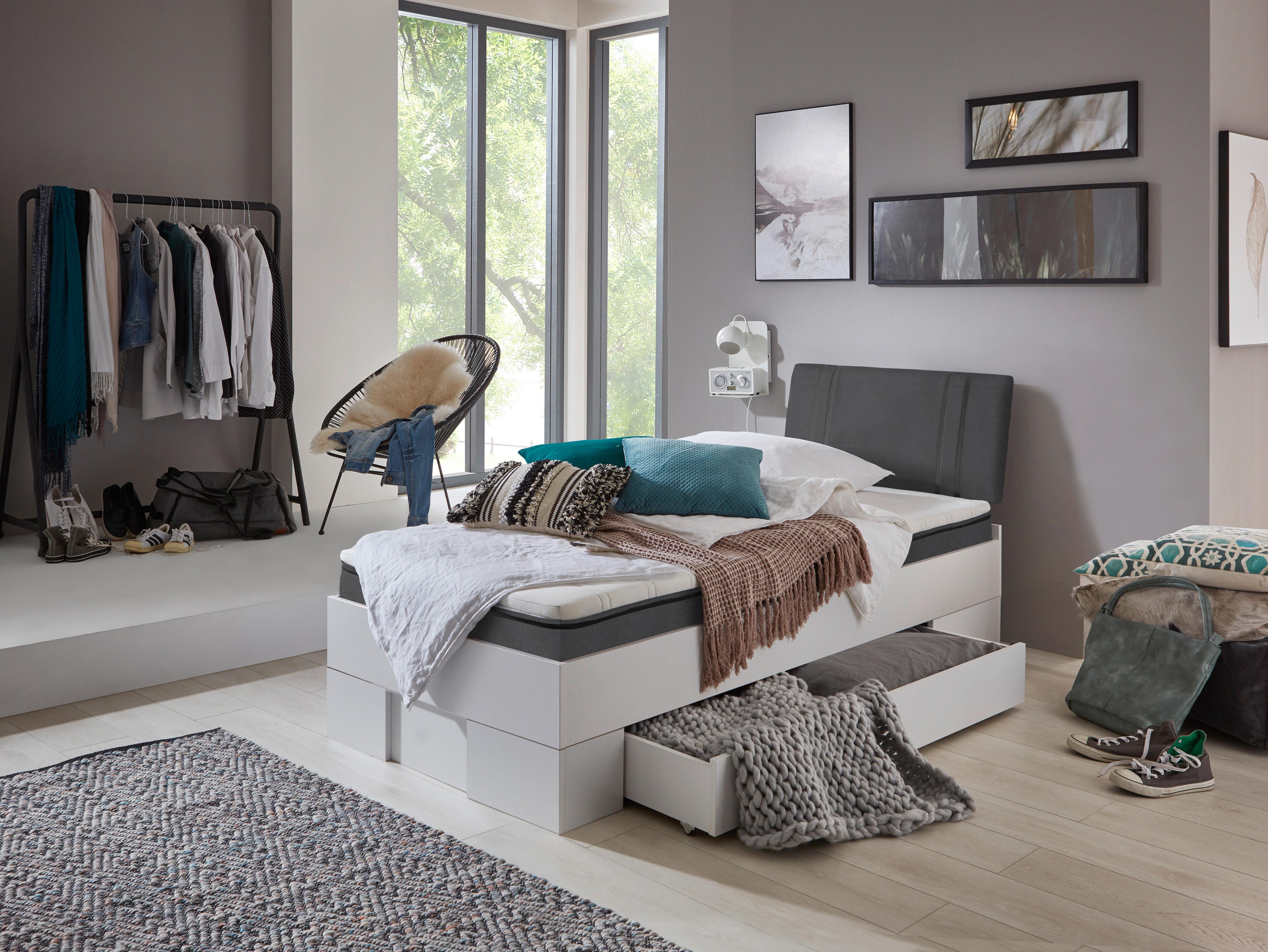 Futonbett Sandro Weiss 90x200cm - Weiß/Grau, Basics, Holzwerkstoff/Textil (204/94/98cm) - MID.YOU