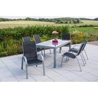 Gartengarnitur 7-tlg. Amalfi Metall/Textil ausziehbar - Silberfarben/Schwarz, ROMANTIK / LANDHAUS, Glas/Textil - Gardenson