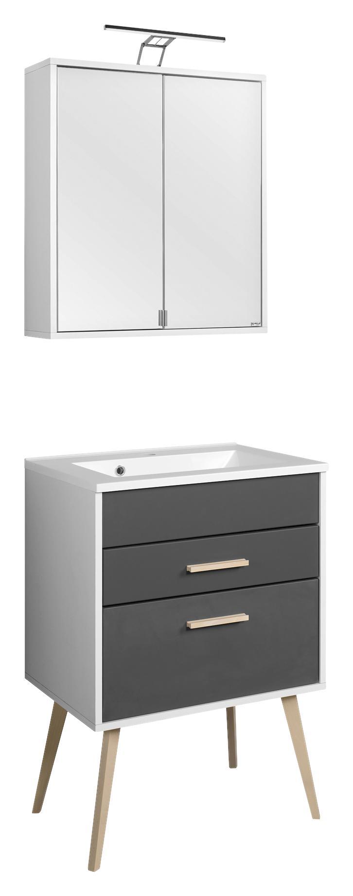 Badezimmer Oslo B:60cm Anthrazit - Anthrazit/Weiß, Basics, Holzwerkstoff/Stein (60/47cm)