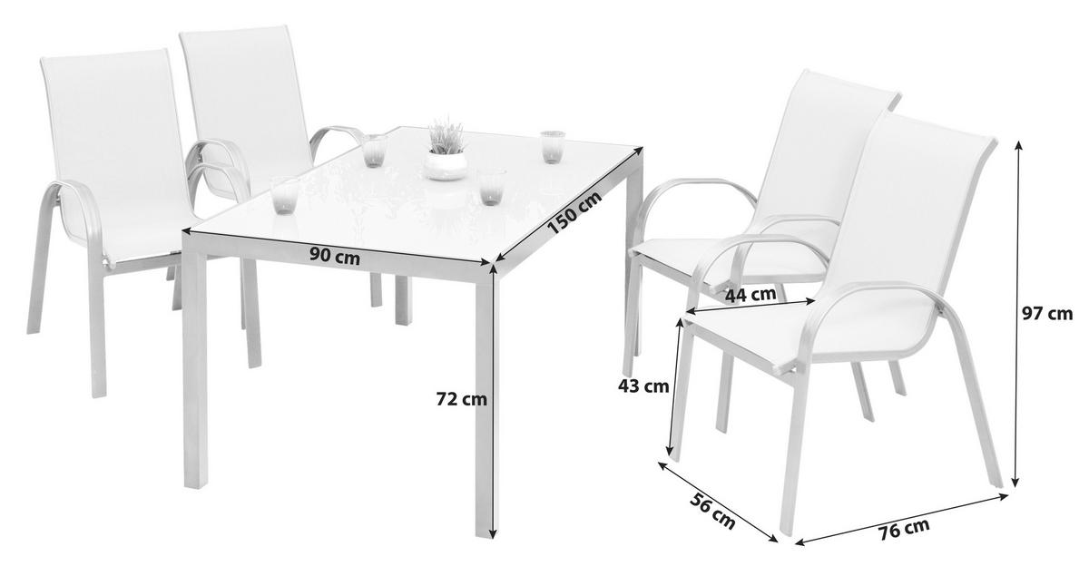 Gartenmöbel Set 5-Tlg. Amalfi aus Aluminium - Graphitfarben/Grau, KONVENTIONELL, Glas/Textil - Gardenson