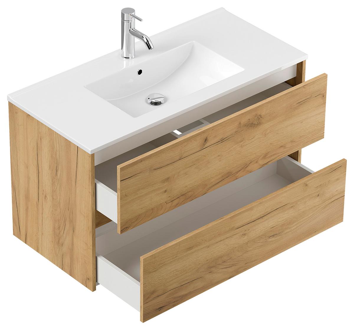 BADEZIMMER Limes, Eichefarben B: 100 cm - Eichefarben/Goldfarben, Basics, Keramik/Holzwerkstoff (100cm) - MID.YOU