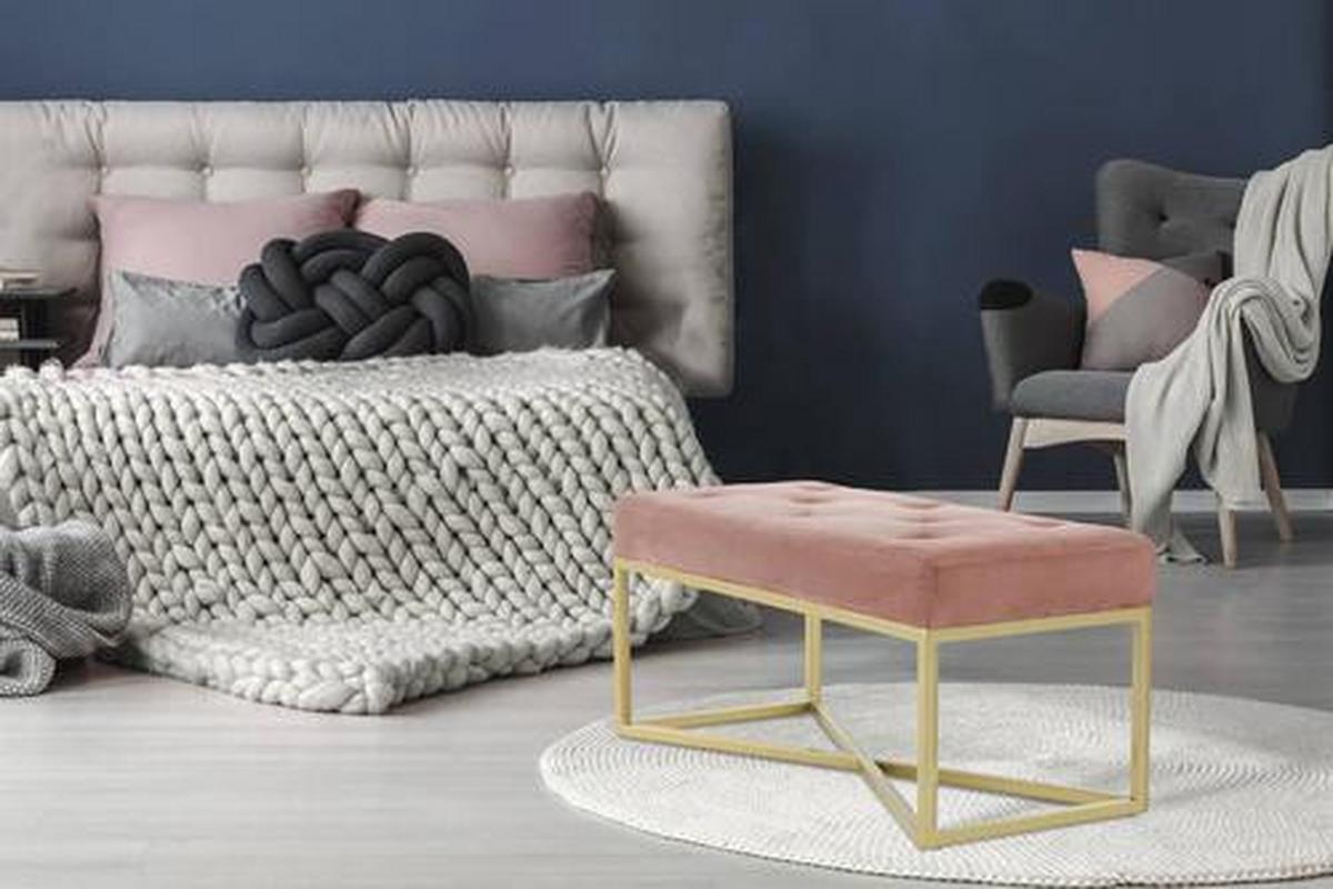 Dlhá taburetka PINK - zlatá/staroružová, Basics, kov/kompozitné drevo (90/40/40cm)