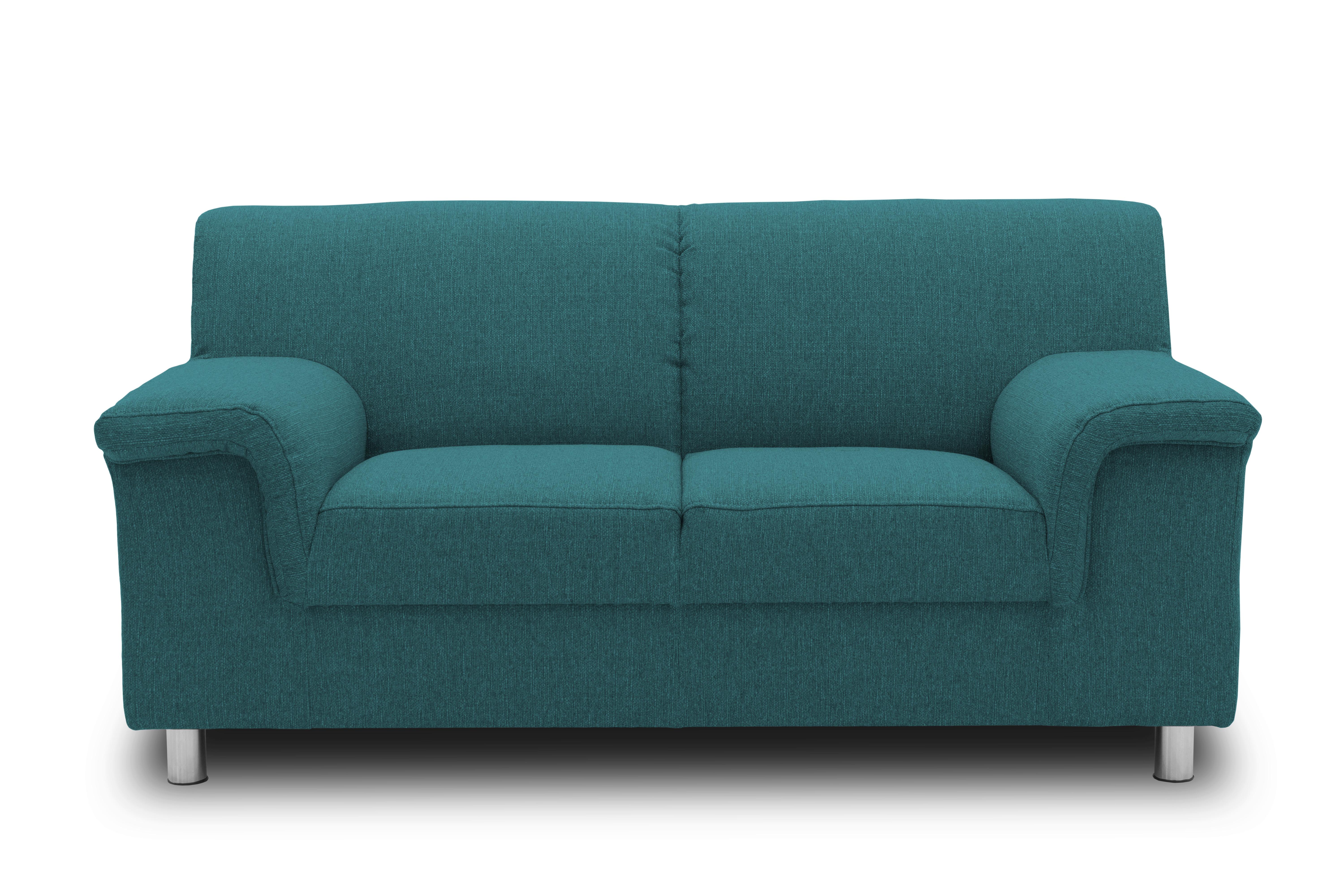 2-Sitzer-Sofa Jamie Rücken Echt Petrol Webstoff - Chromfarben/Petrol, KONVENTIONELL, Textil (145/72/80cm) - MID.YOU