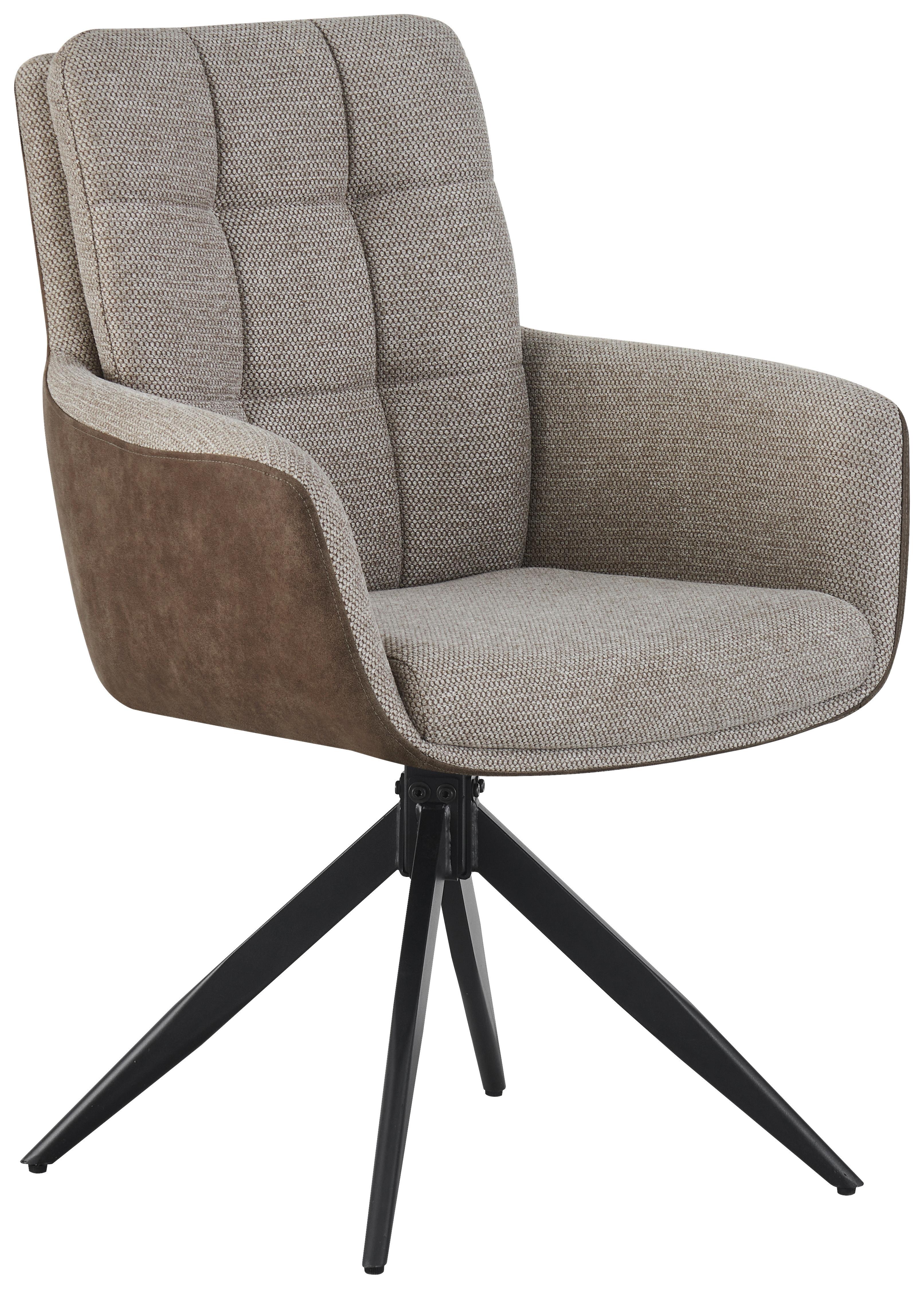 Armlehnstuhl Naim, Braun B: 60 cm, 180° drehbar - Schwarz/Braun, KONVENTIONELL, Holz/Textil (60/93/66cm) - MID.YOU