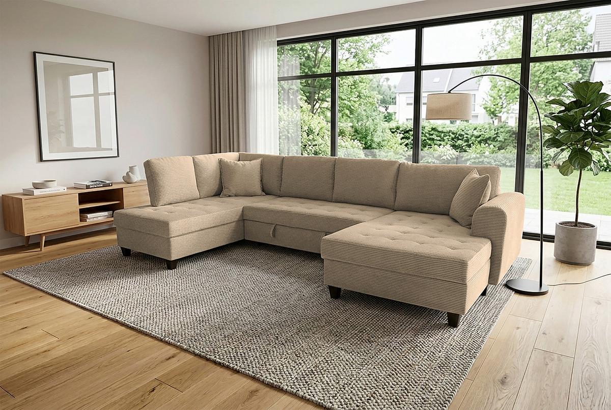 Wohnlandschaft Moritz Karamell U-Form: 178x324x155cm - Karamell, Trend, Textil (178/324/155cm)