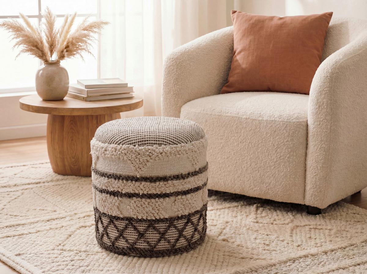 Taburet, š: 40 cm - béžová, Design, textil (40/45/40cm) - Livetastic
