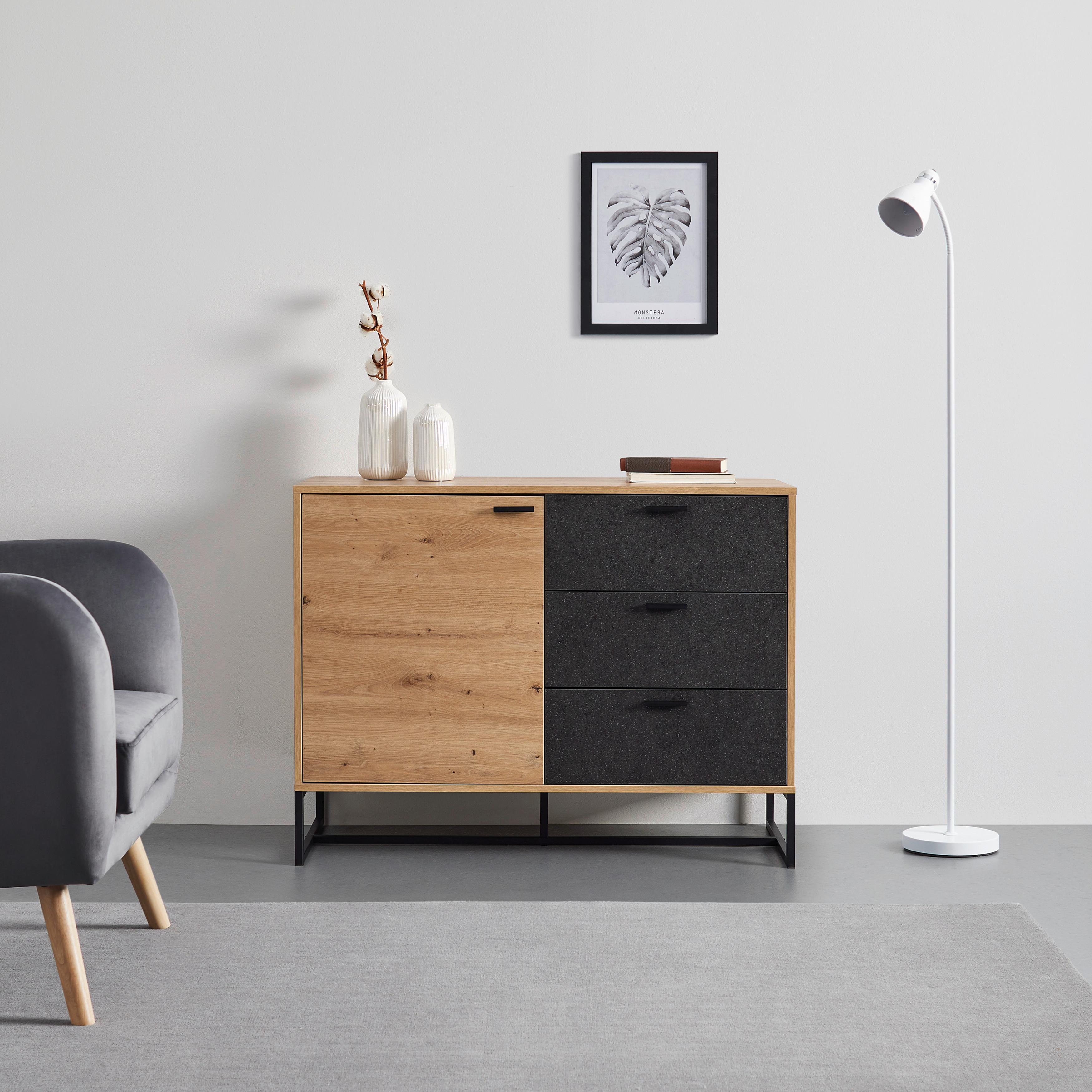 Komoda FOSCA - černá/barvy dubu, Moderní, kov (100/76/40cm) - Bessagi Home