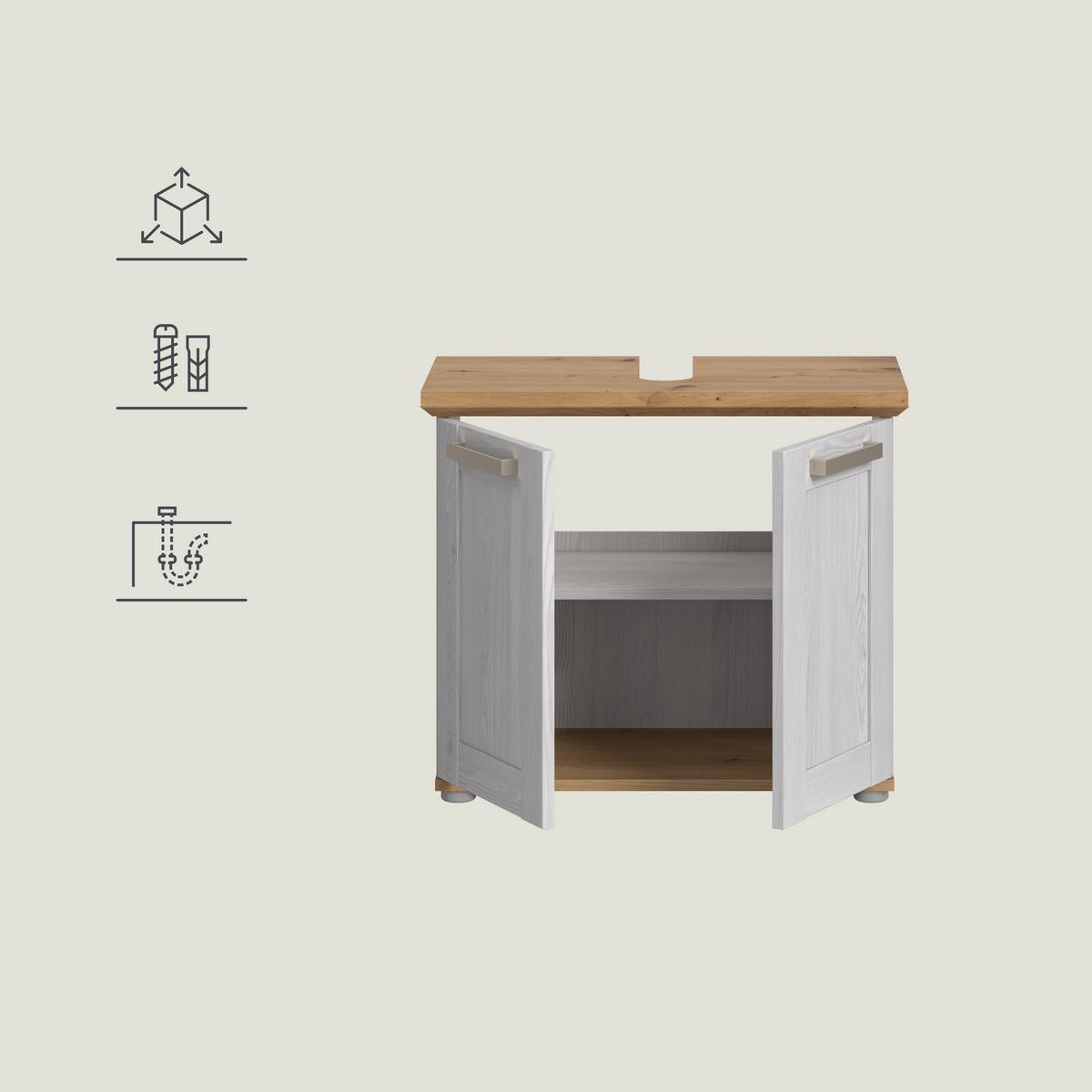 WASCHBECKENUNTERSCHRANK Lärchefarben/Eiche D. B: 69cm - Silberfarben/Lärchefarben, Trend, Holzwerkstoff (69/59/34cm) - MID.YOU