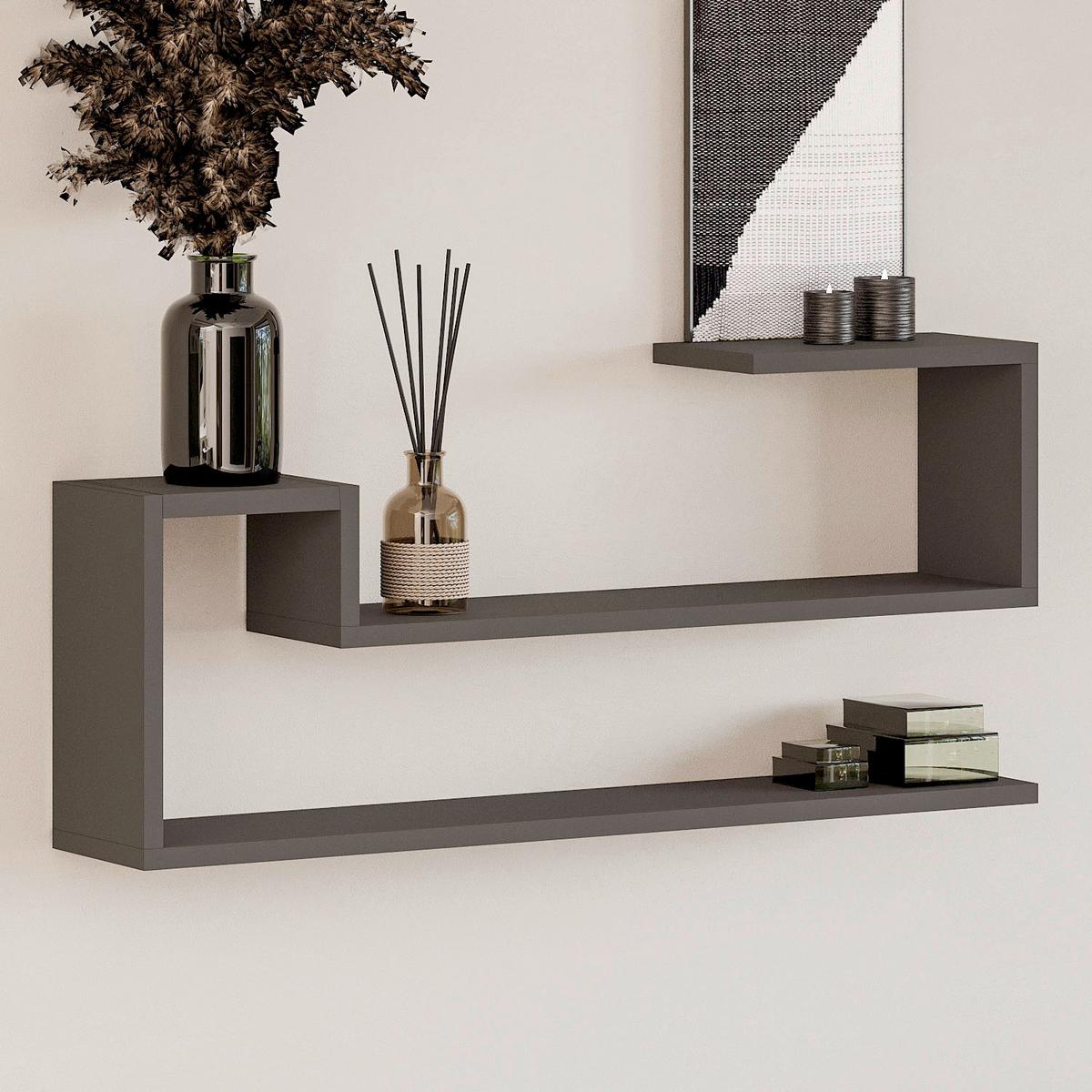 Wandregal Ravi Anthrazit B: 90 cm - Anthrazit, Design, Holzwerkstoff (90/41,2/17cm) - Livetastic