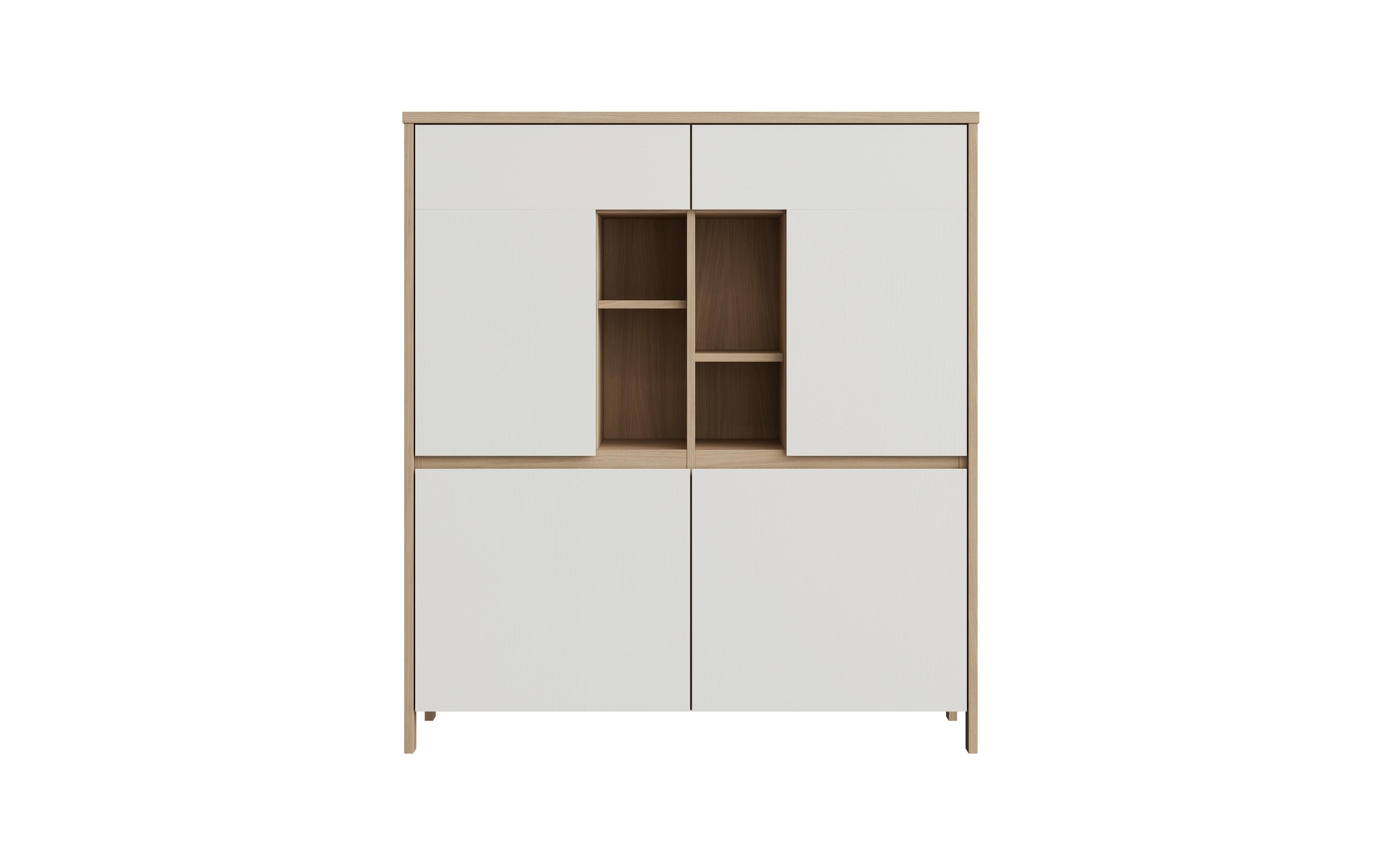 Highboard Stranda Weiß/Eiche B: 111cm - Eichefarben/Weiß, Design, Holzwerkstoff (111/125/39cm) - MID.YOU