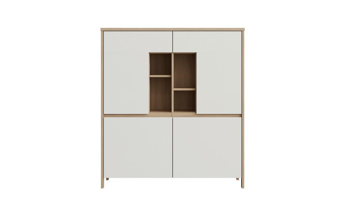 Highboard Stranda Weiß/Eiche B: 111cm - Eichefarben/Weiß, Design, Holzwerkstoff (111/125/39cm) - MID.YOU