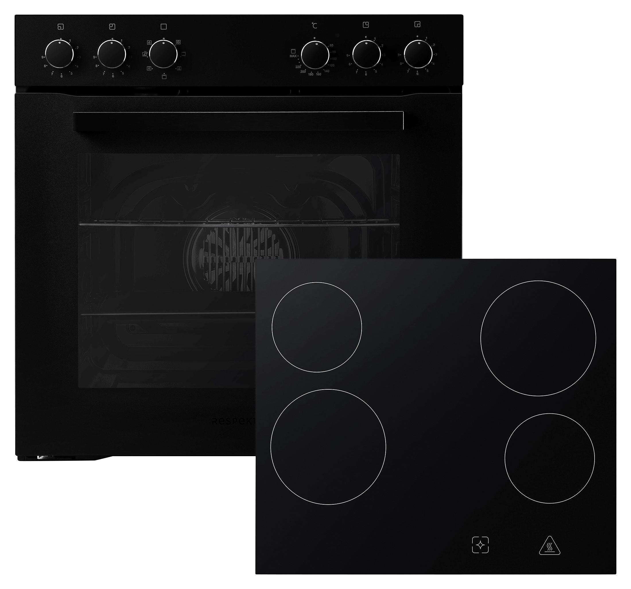 Herdset Schwarz B: 59,4 Cm - Schwarz, Basics, Glas/Metall (59,4/59,5/52,1cm) - Respekta